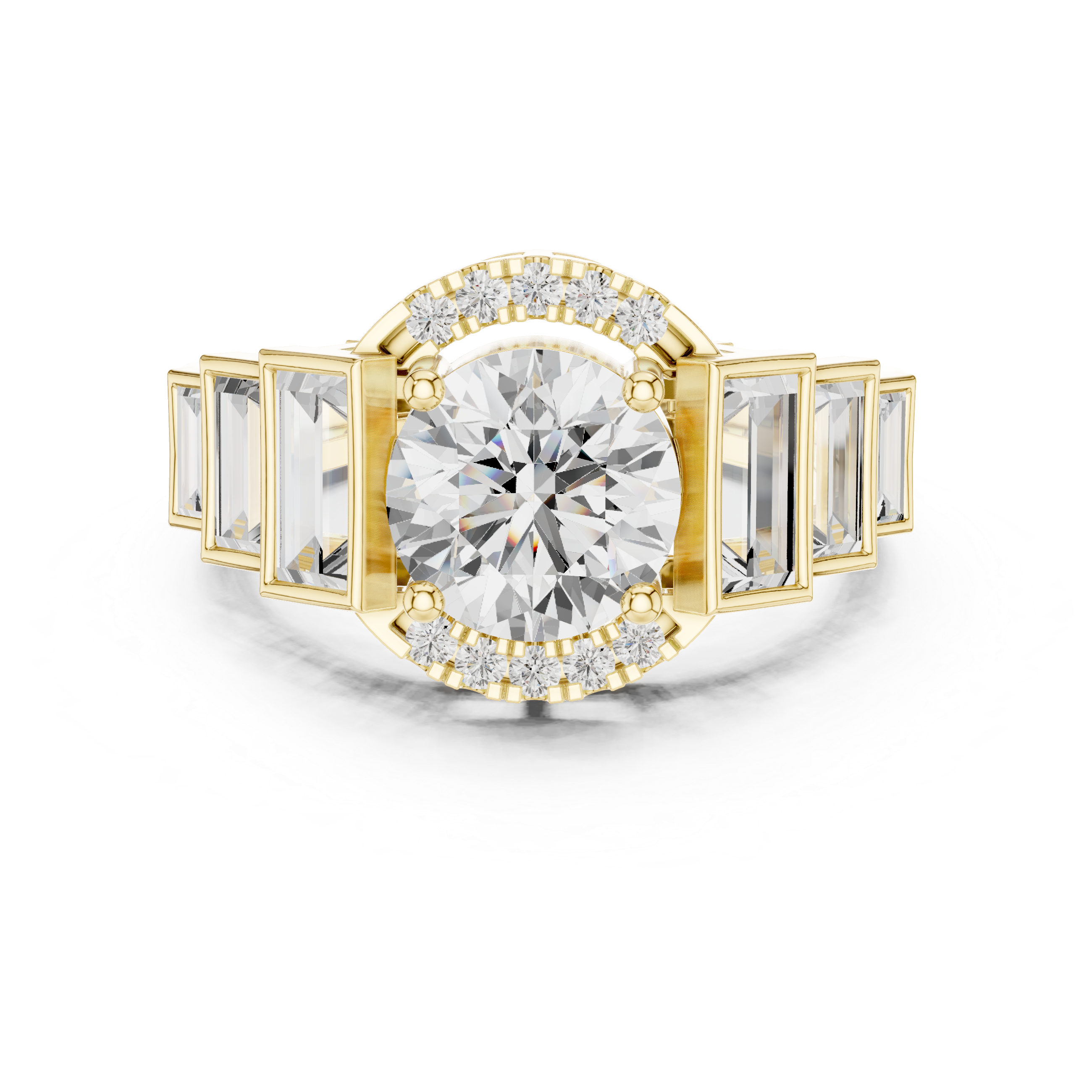 Round Diamond With Side Baguette Wedding Ring