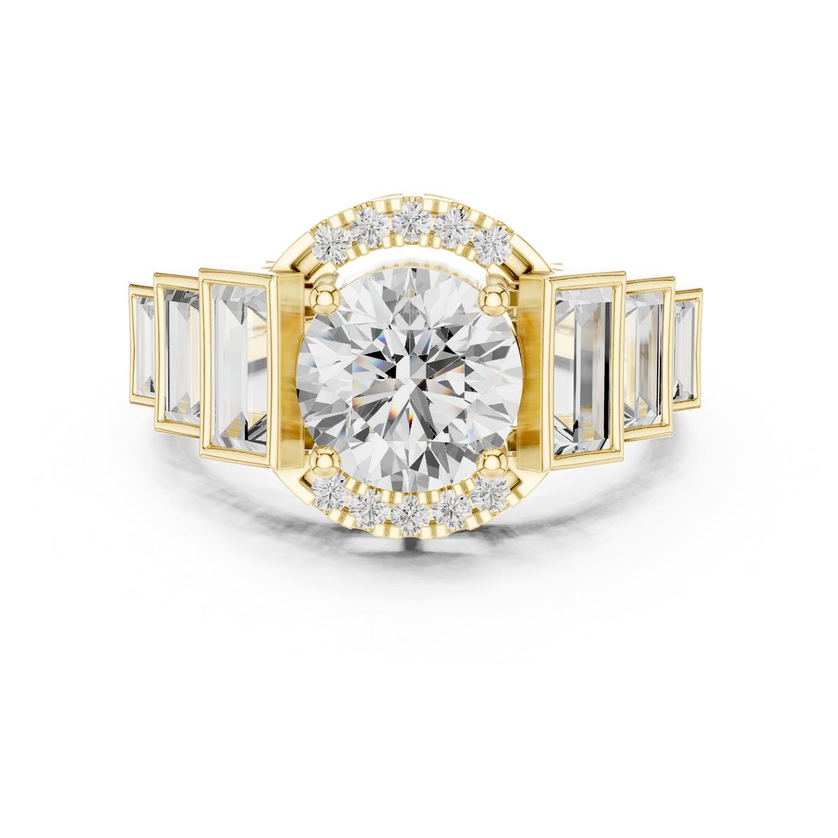 Round Diamond With Side Baguette Wedding Ring