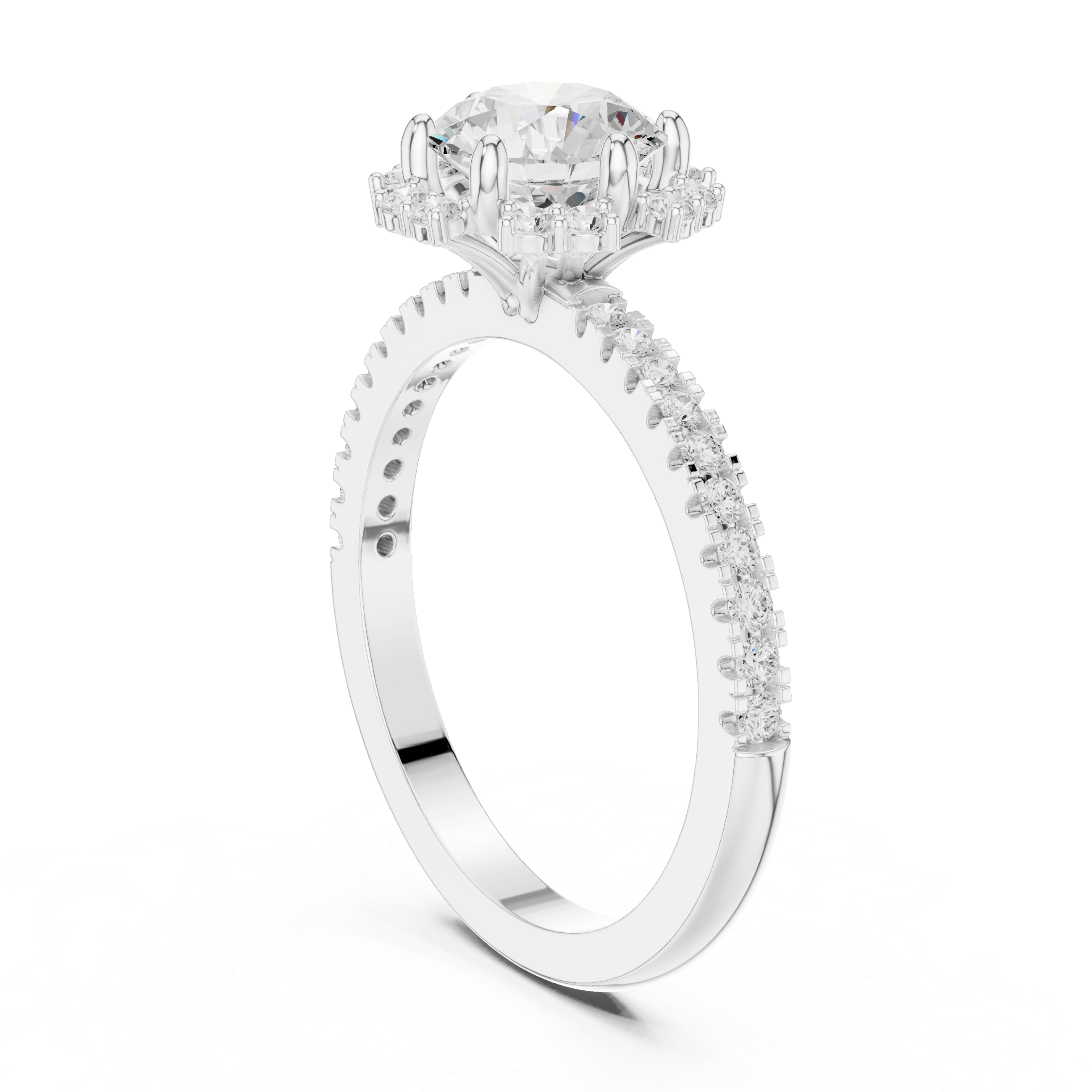 Round Diamond Sunburst Halo Pave Ring