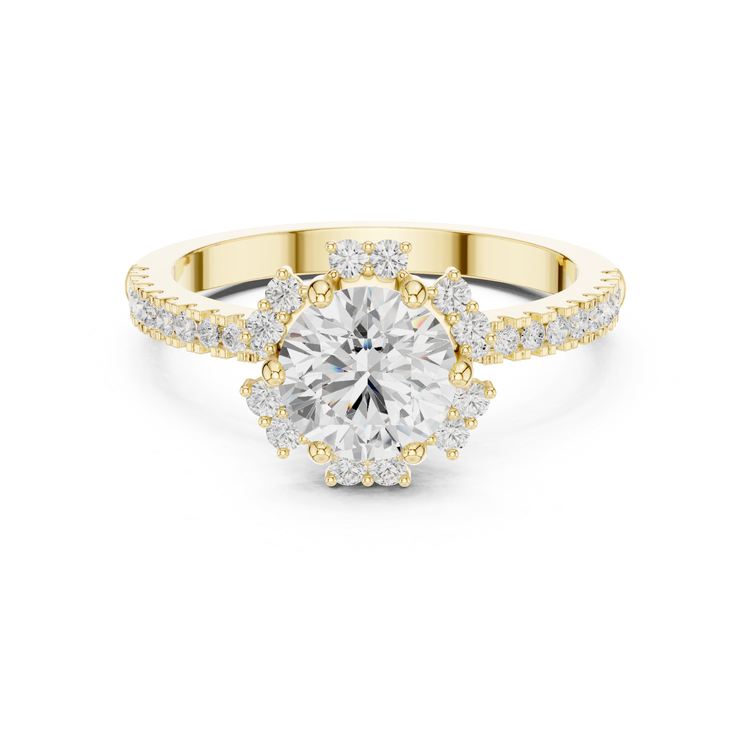 Round Diamond Sunburst Halo Pave Ring