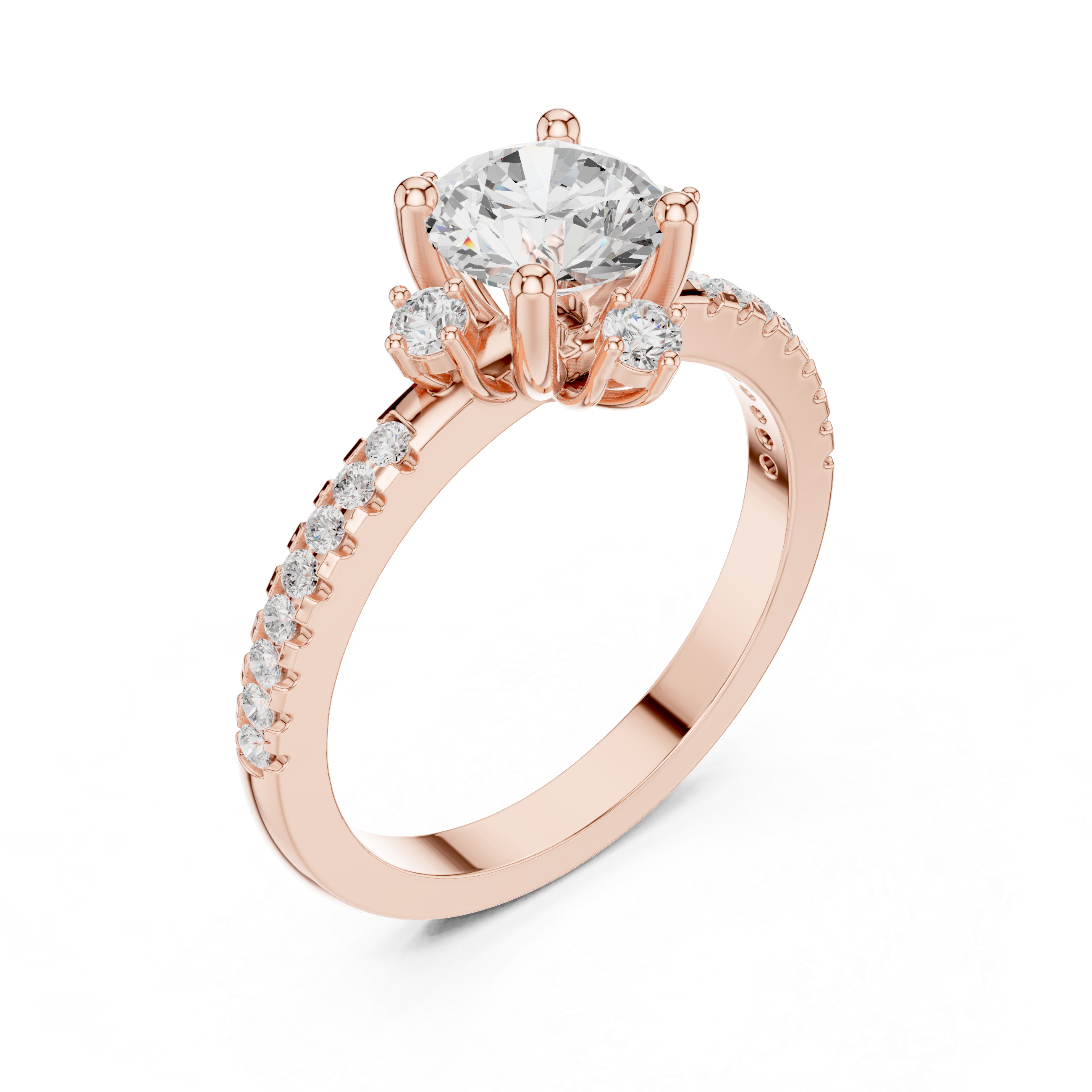Round Diamond With Pave Set Ring