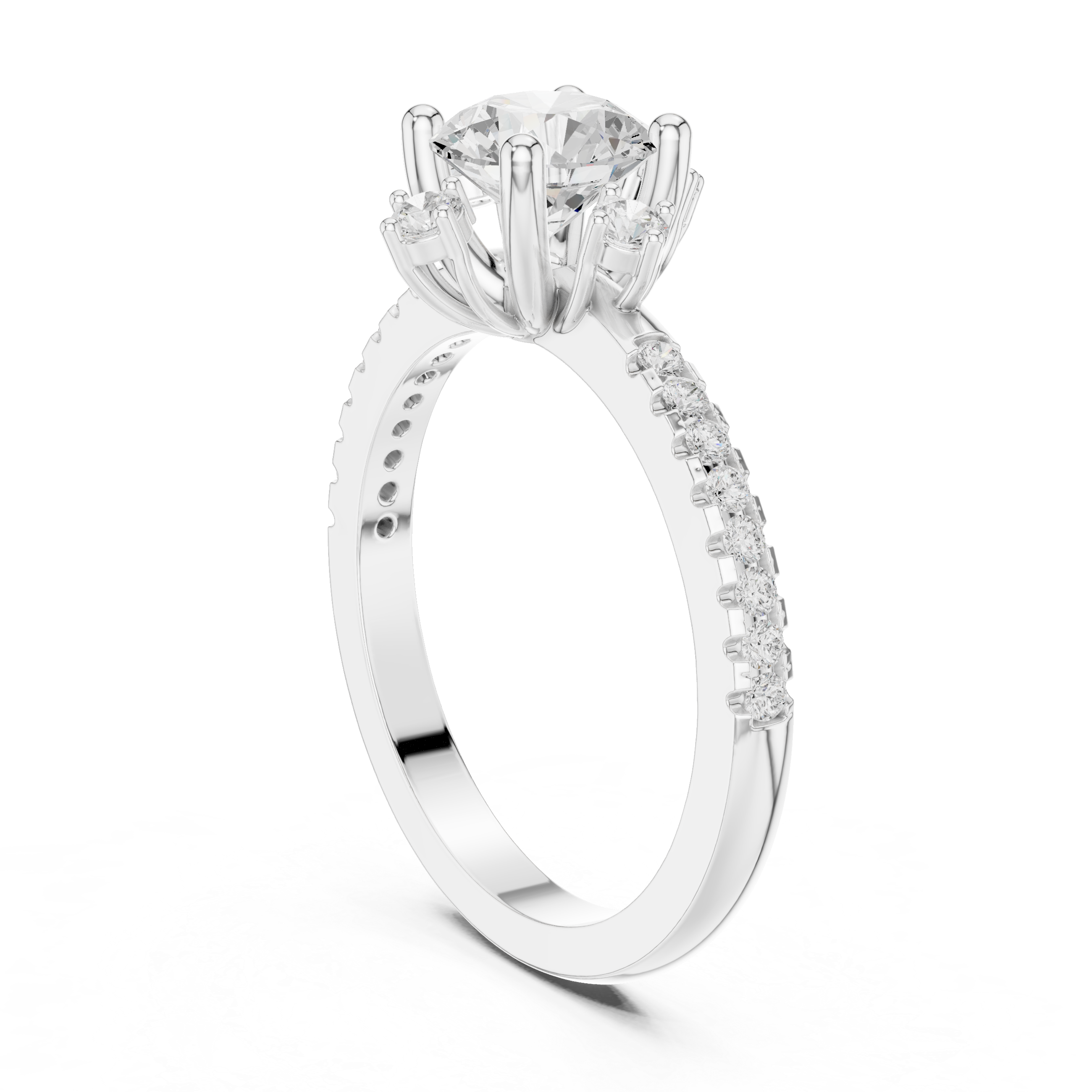 Round Diamond With Pave Set Ring