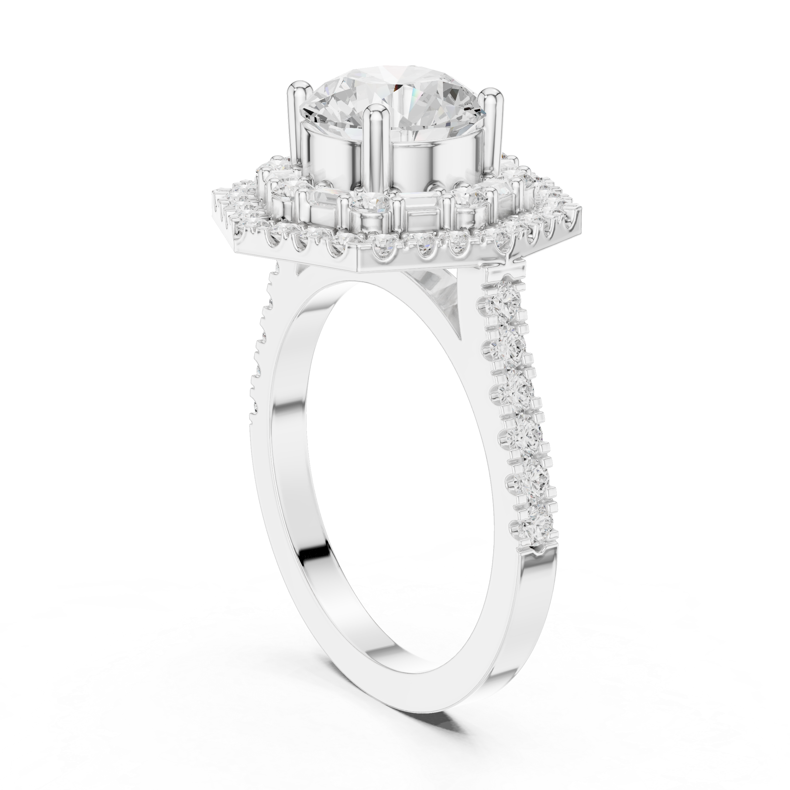 Round Diamond Hexagonal Double Halo Ring