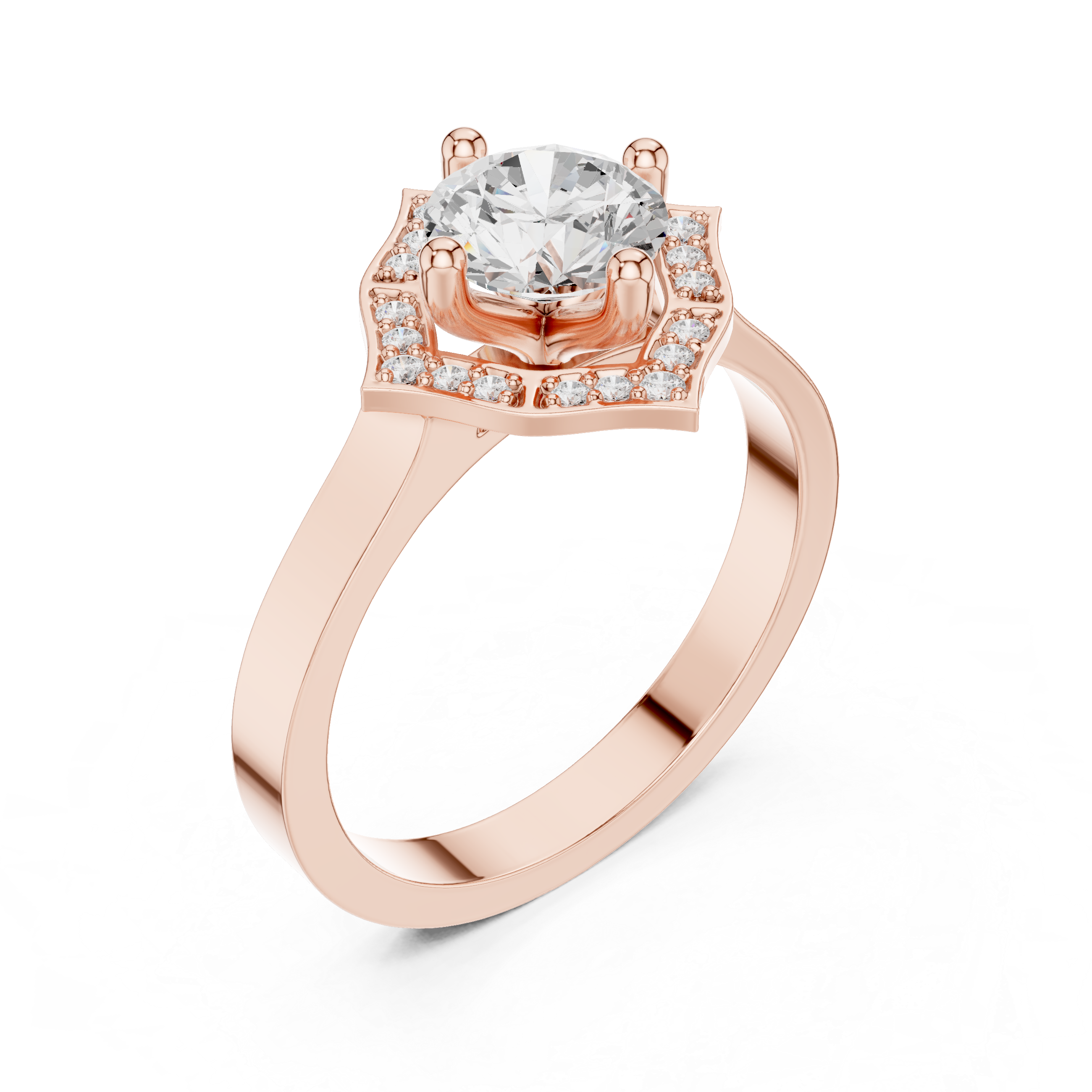 Round Diamond Ring With Kite-Shaped Halo