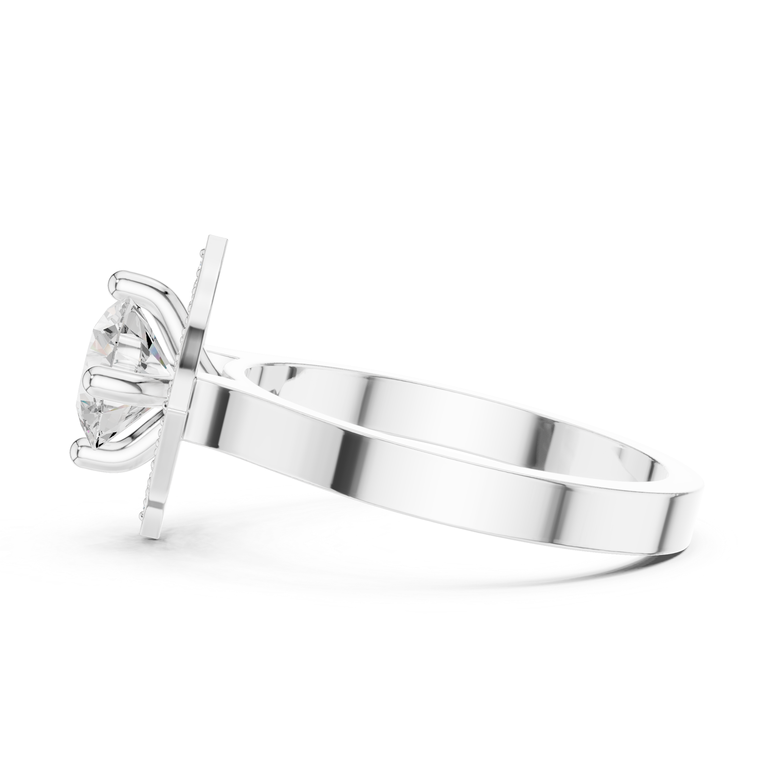 Round Diamond Ring With Kite-Shaped Halo