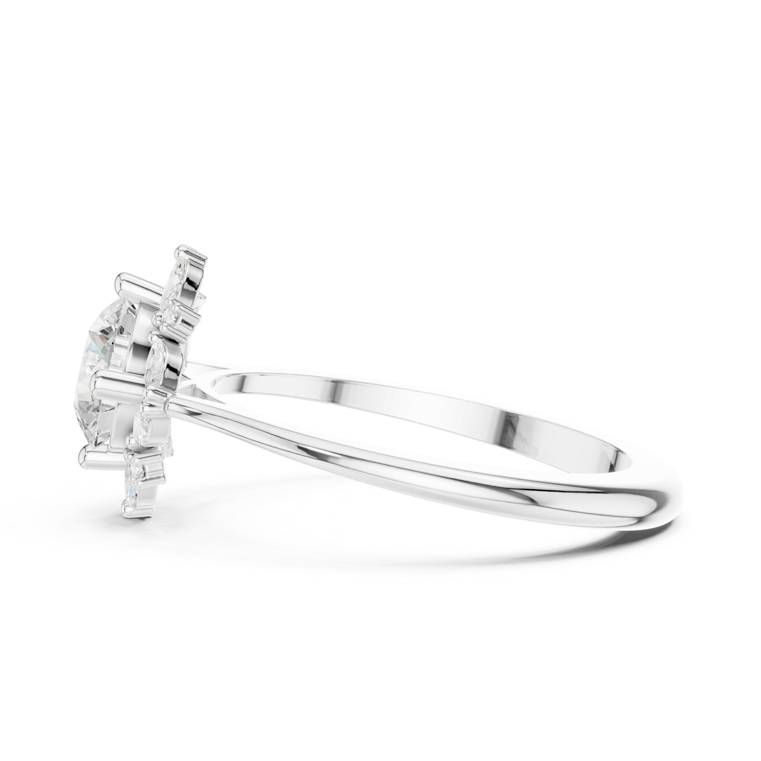 Round Diamond With Marquise Floral Halo Ring