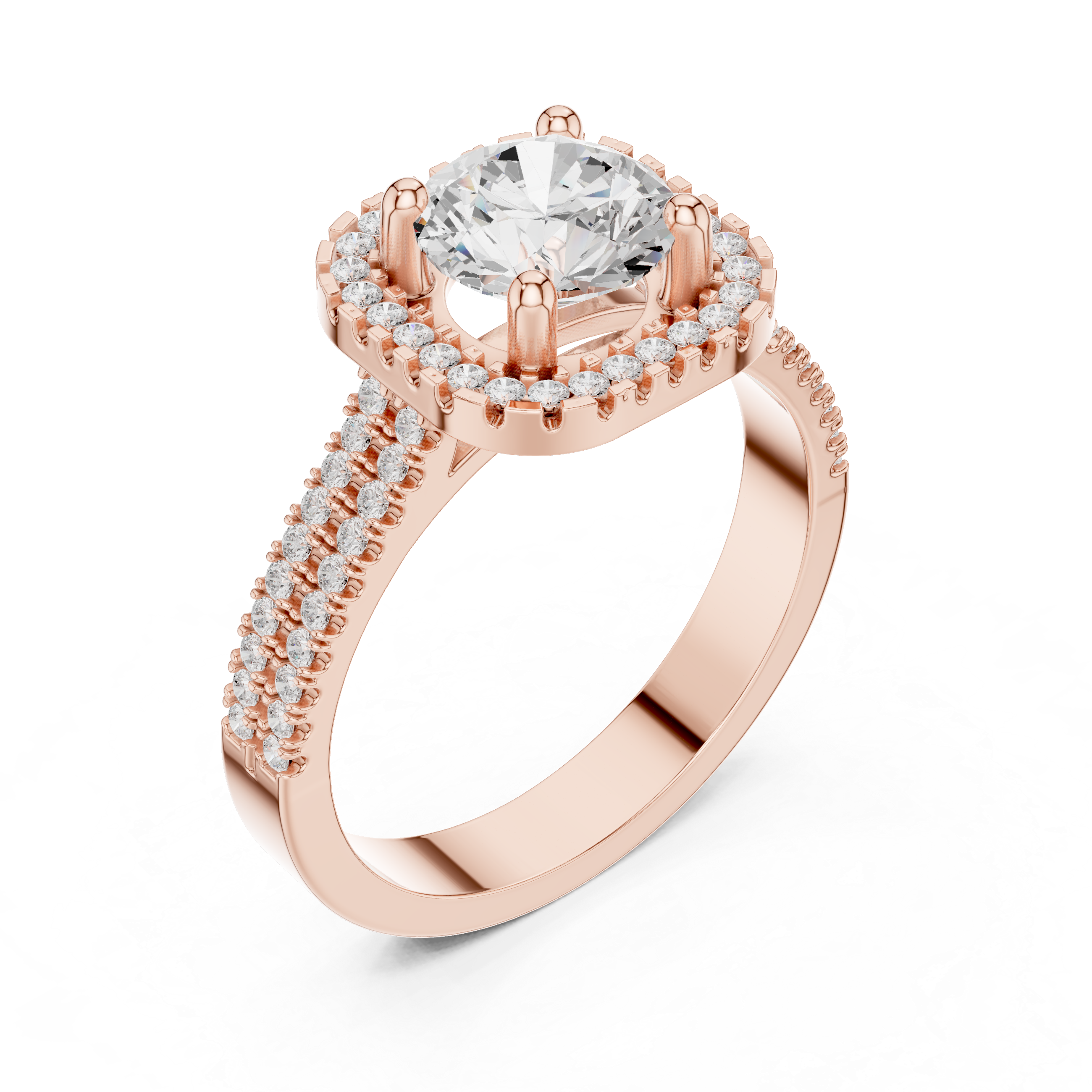 Round Diamond With Square Micro Pave Halo Ring