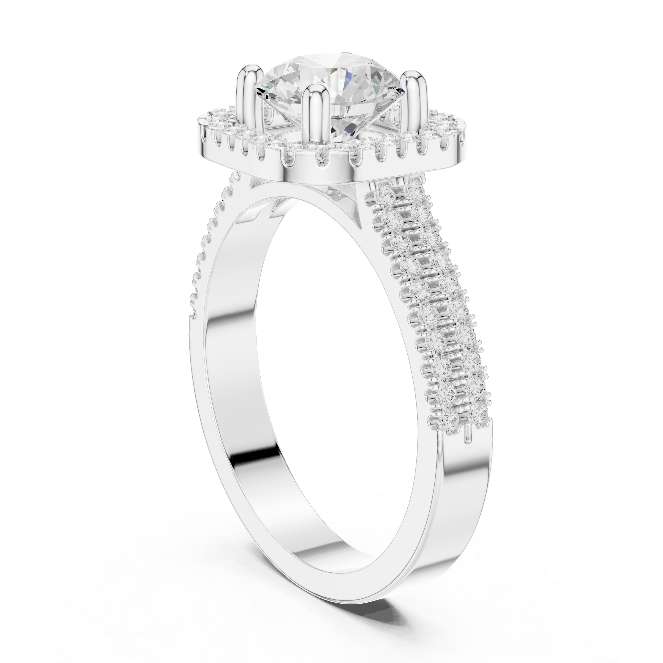 Round Diamond With Square Micro Pave Halo Ring