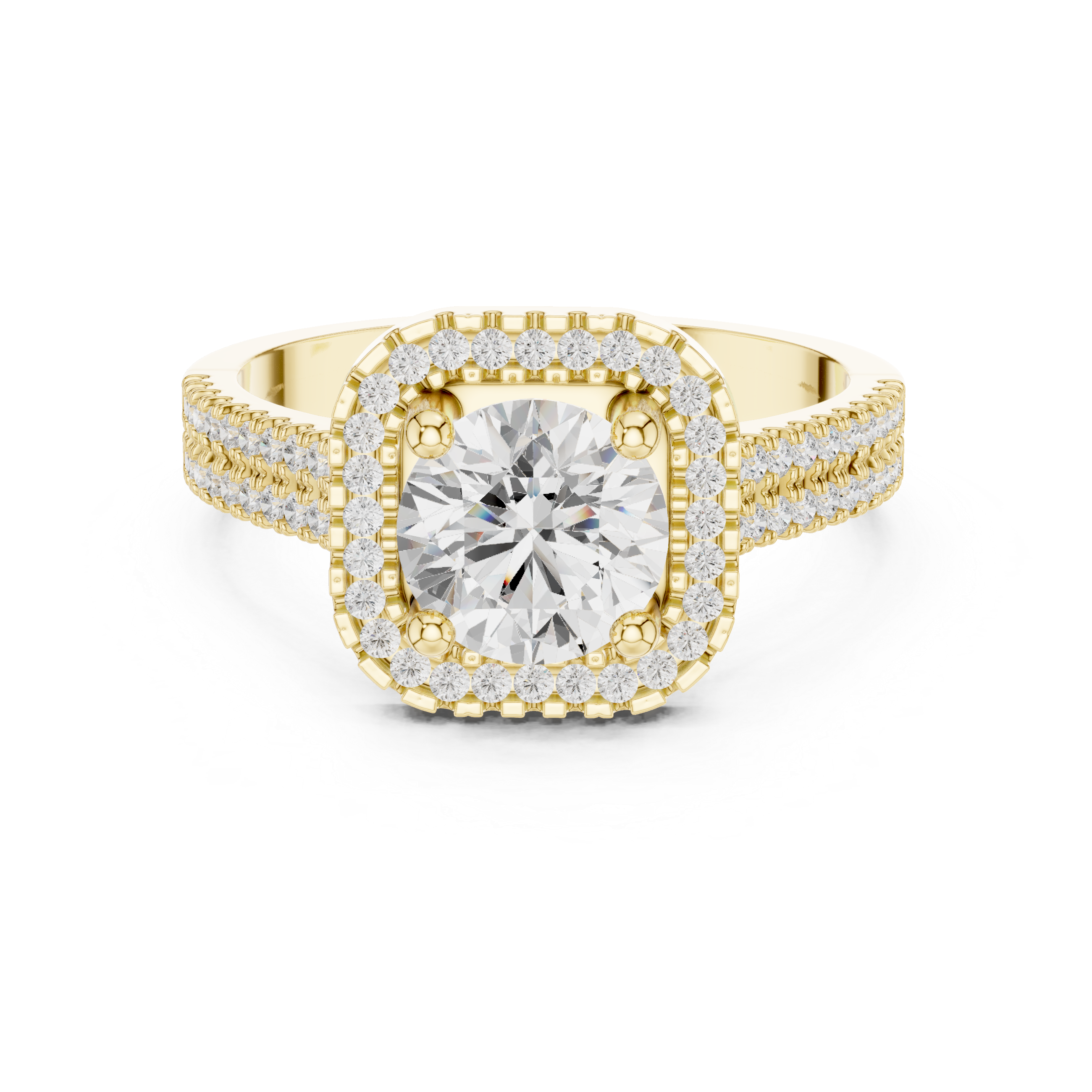 Round Diamond With Square Micro Pave Halo Ring