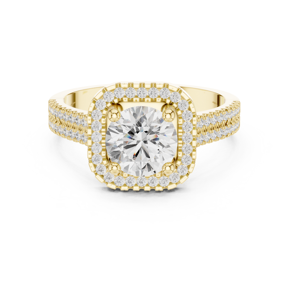 Round Diamond With Square Micro Pave Halo Ring