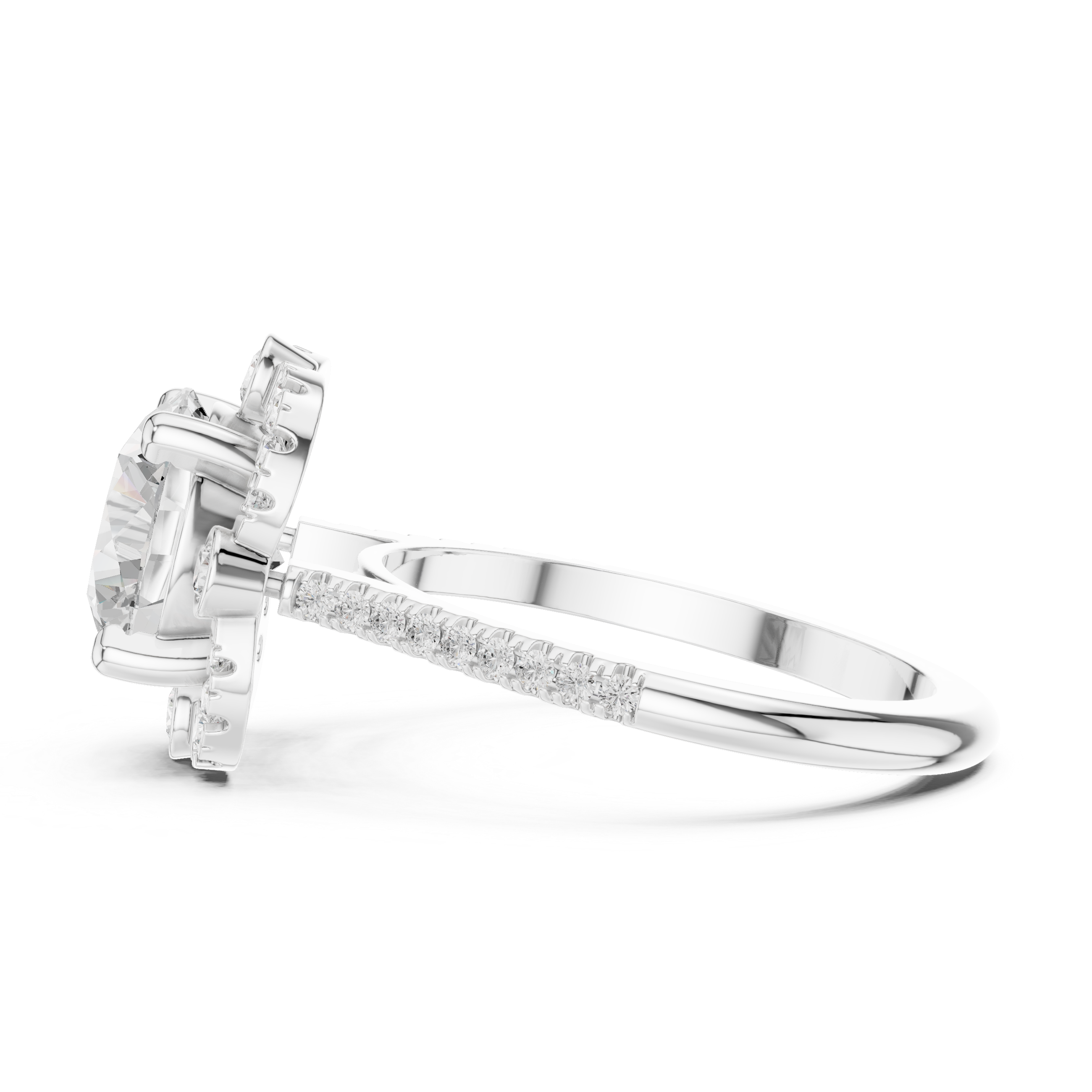 Round Diamond Bezel-Accented Scalloped Halo Ring