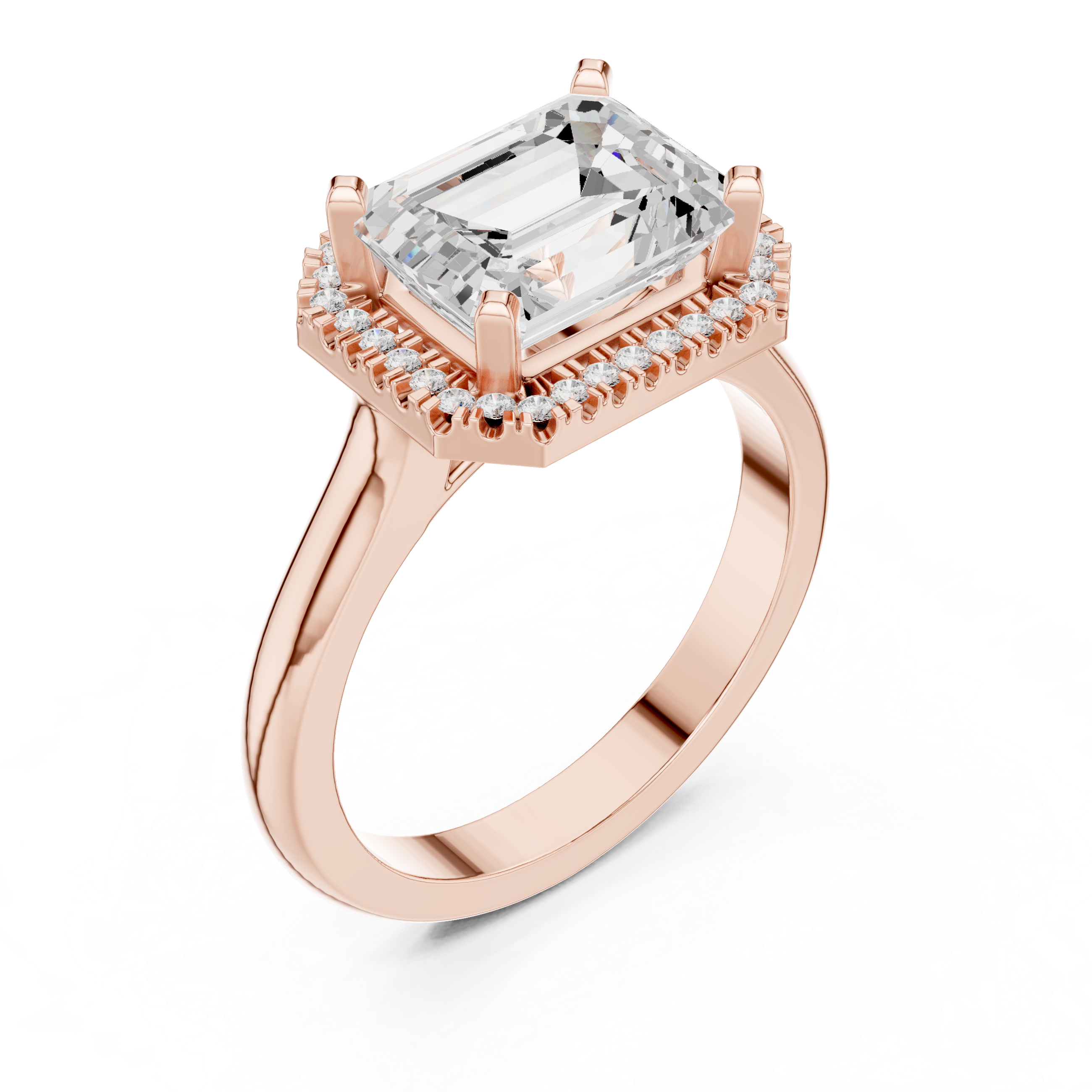 Emerald Diamond East-West Halo Pave Set Ring