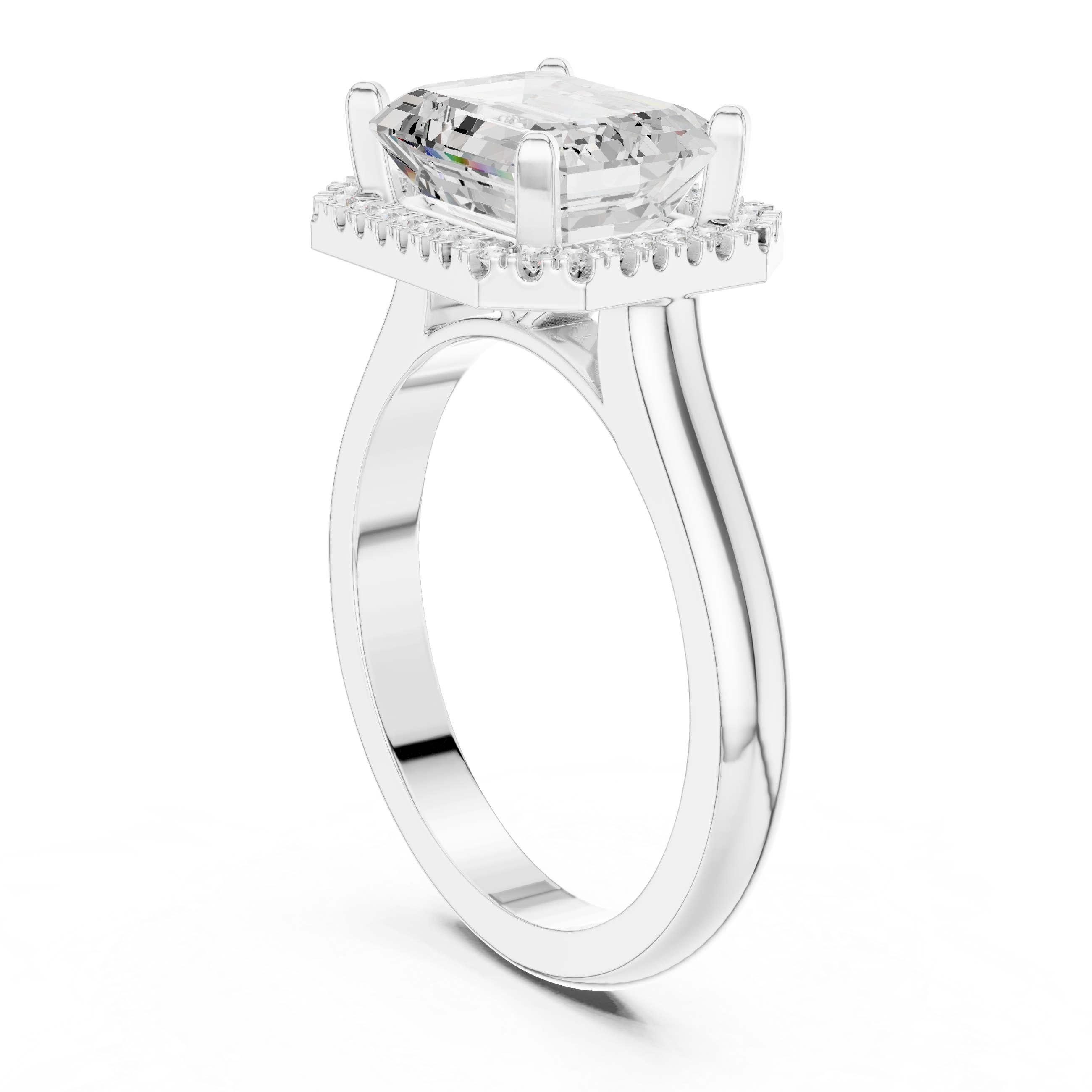 Emerald Diamond East-West Halo Pave Set Ring