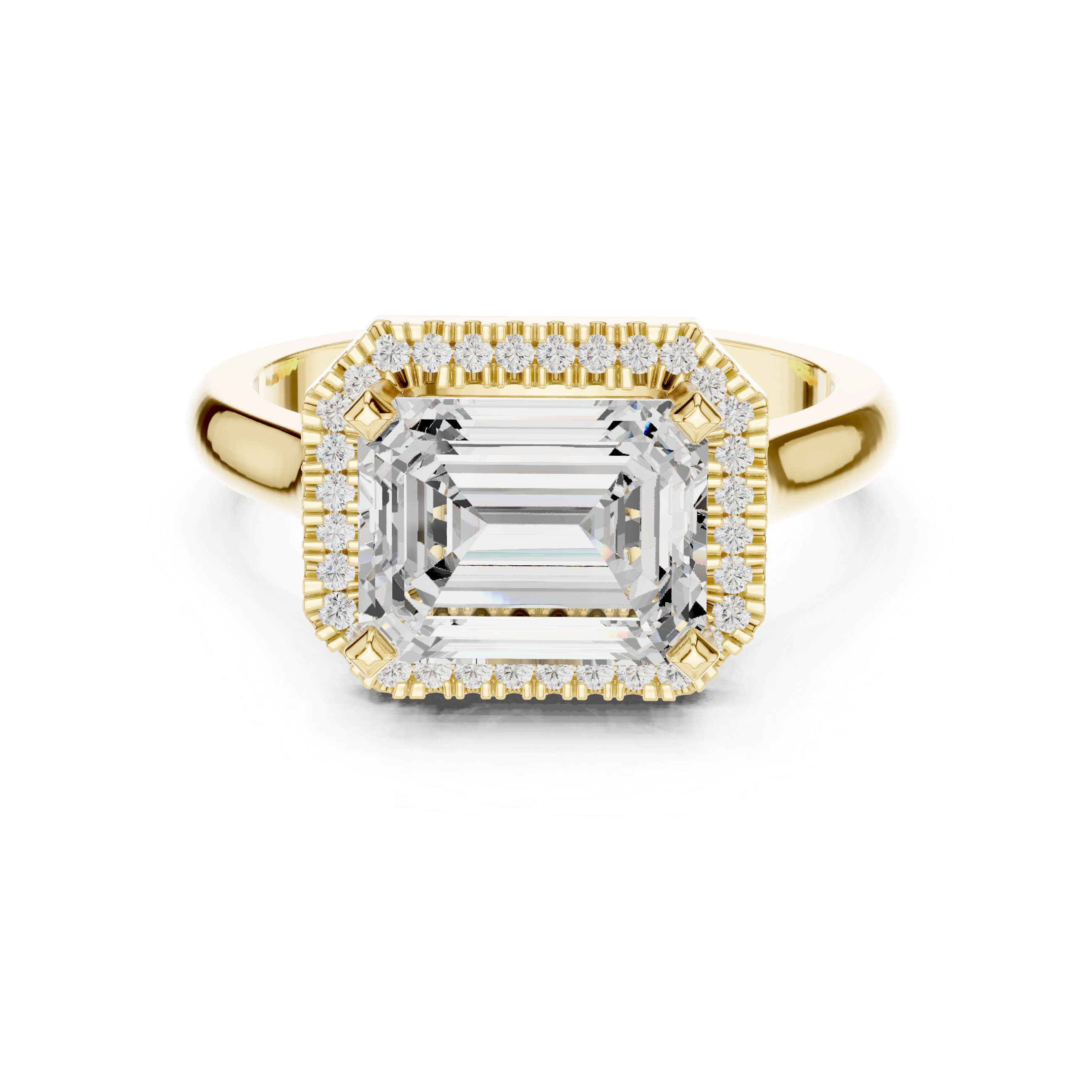 Emerald Diamond East-West Halo Pave Set Ring