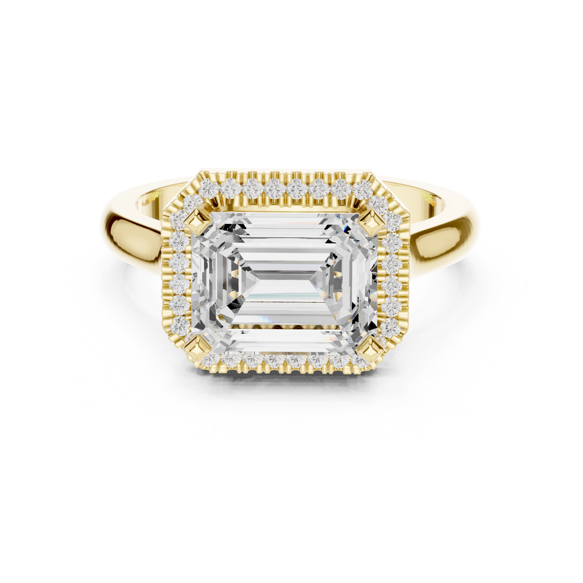 Emerald Diamond East-West Halo Pave Set Ring