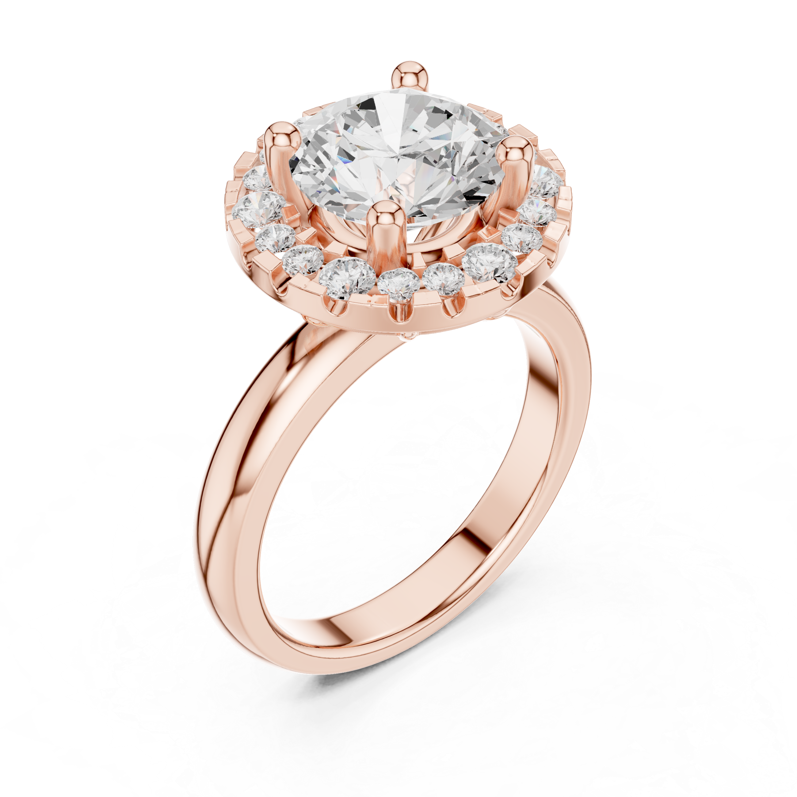 Round Diamond Scalloped Halo Engagement Ring