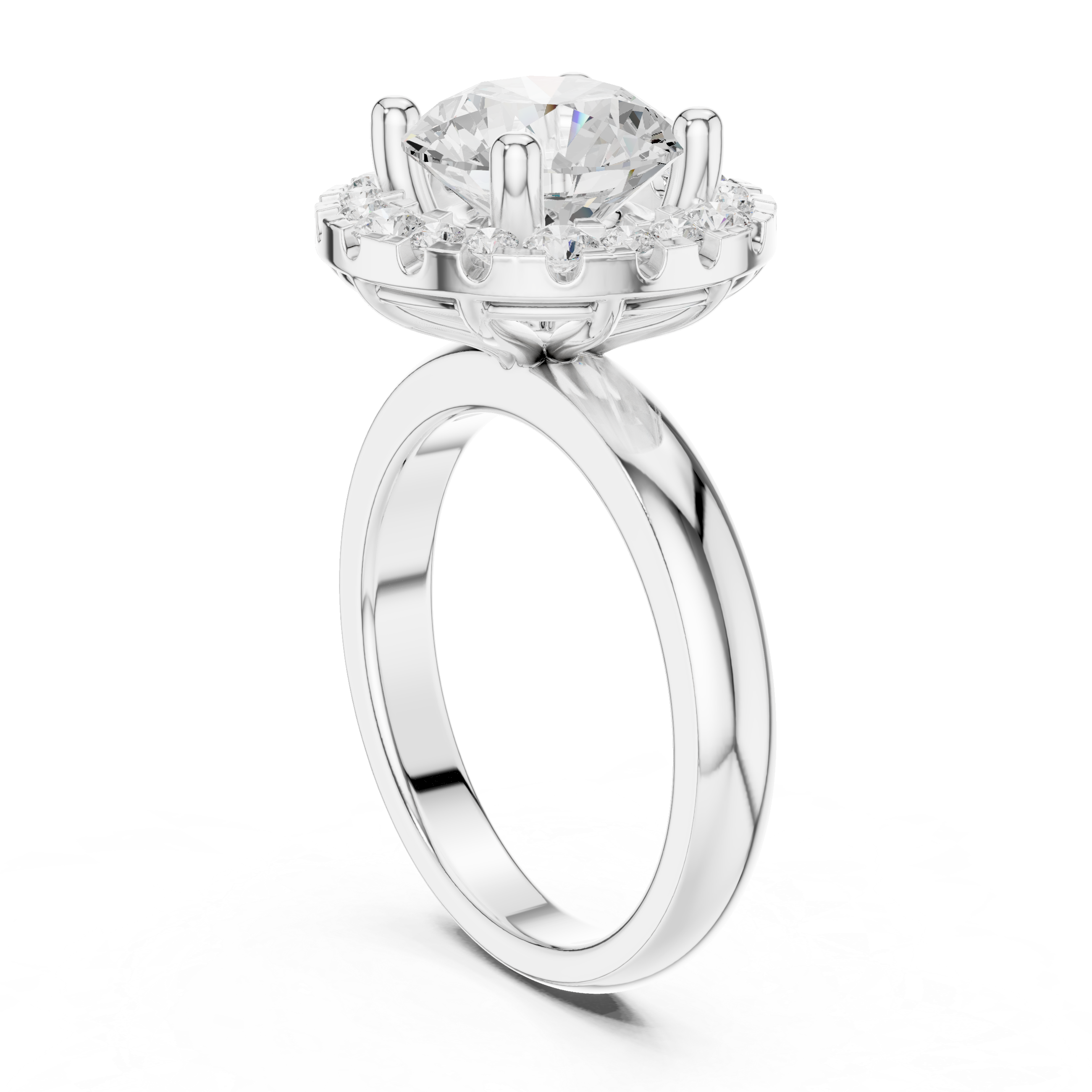 Round Diamond Scalloped Halo Engagement Ring