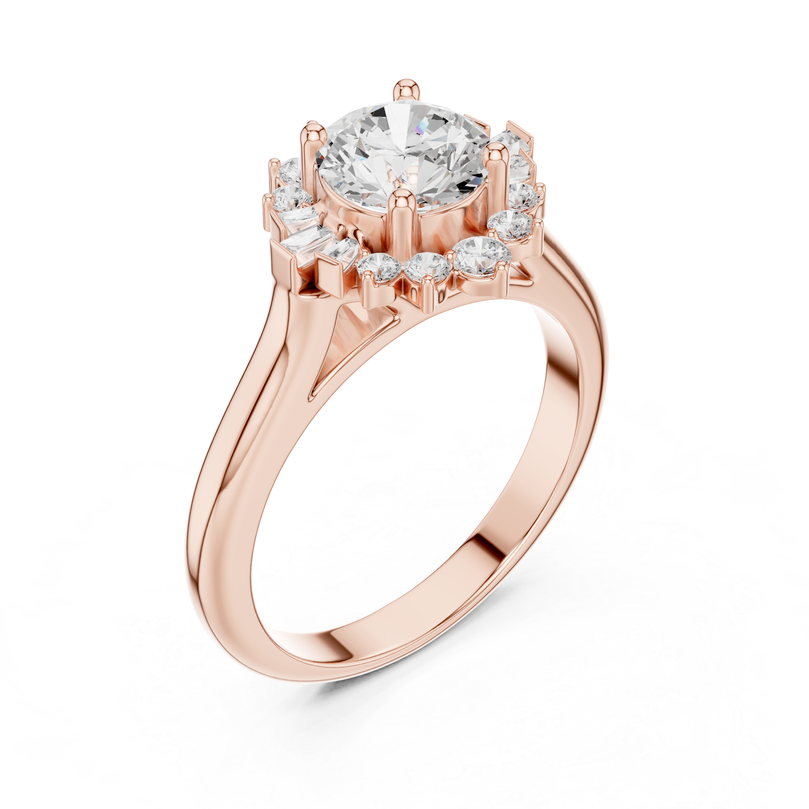 Round Diamond Floral Halo Engagement Ring