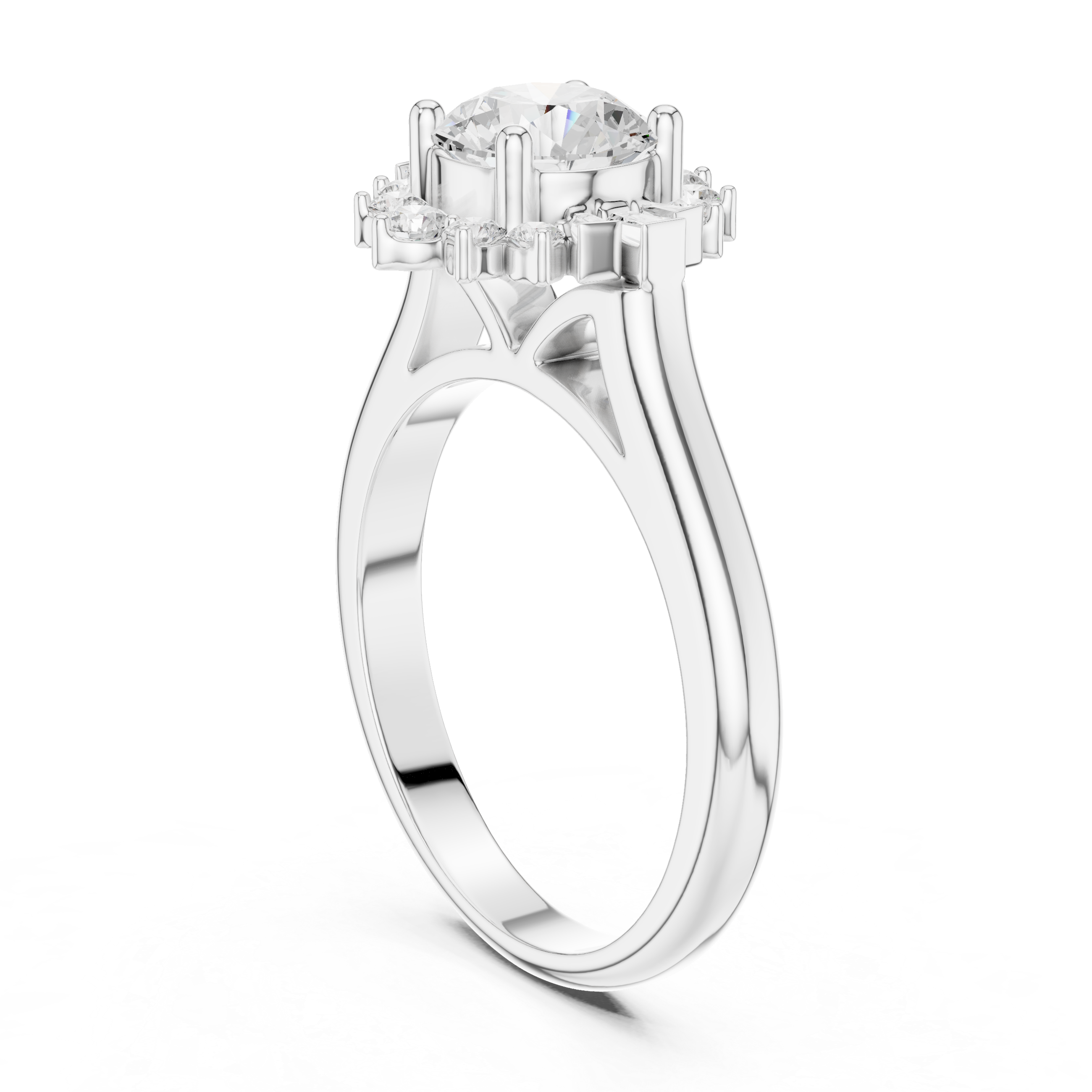 Round Diamond Floral Halo Engagement Ring
