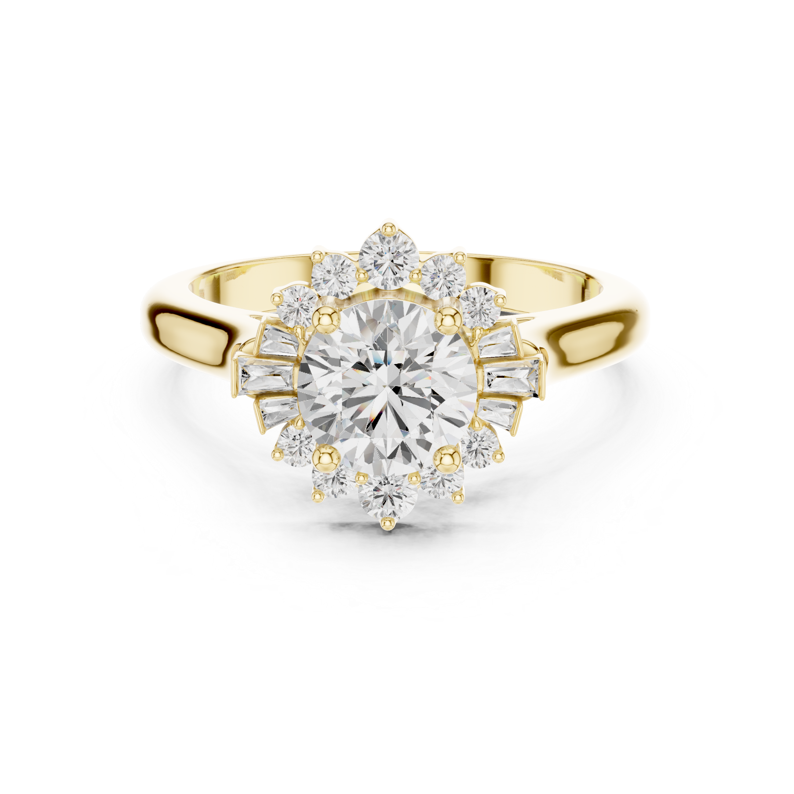 Round Diamond Floral Halo Engagement Ring