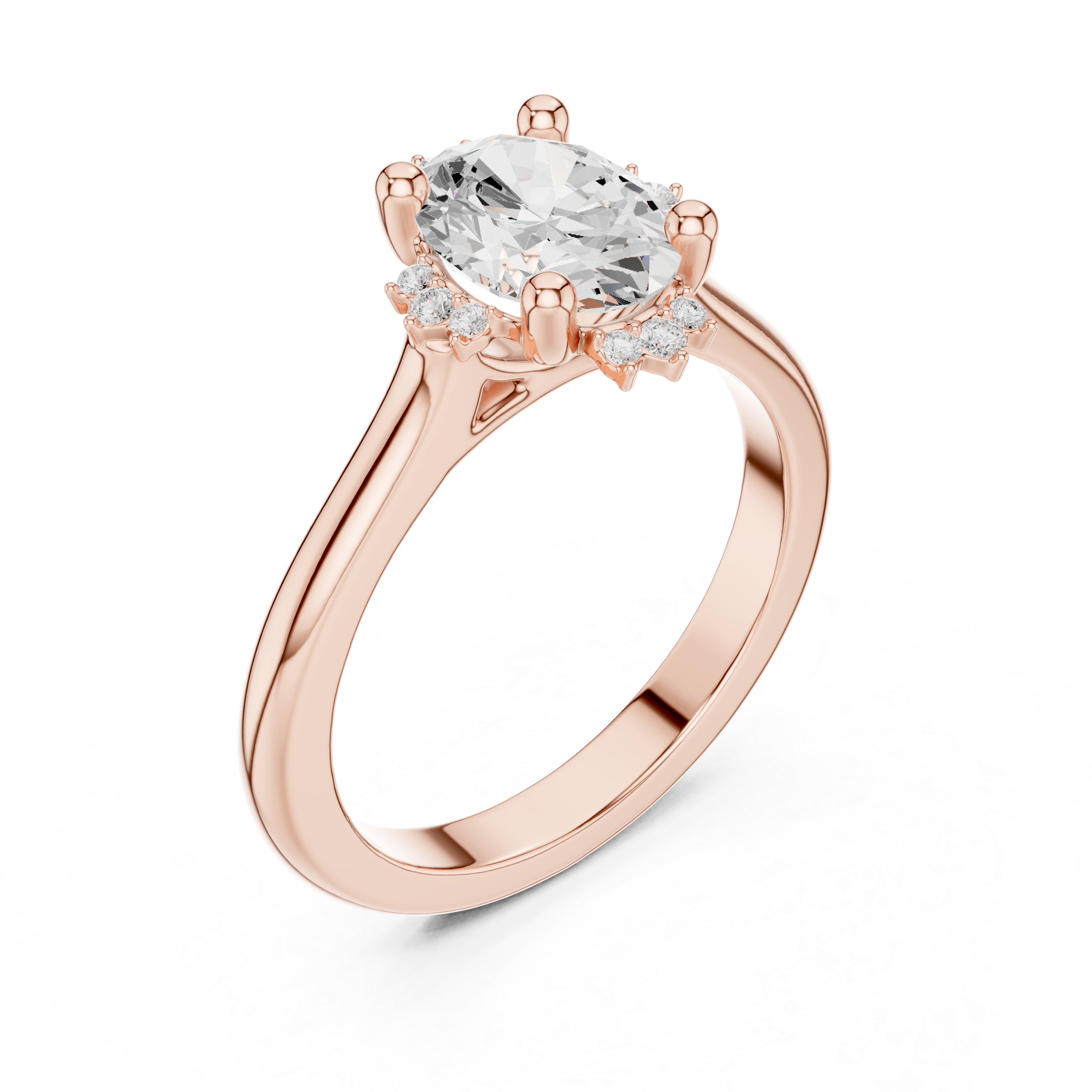 Oval Diamond With Four-Point Cluster Halo Ring