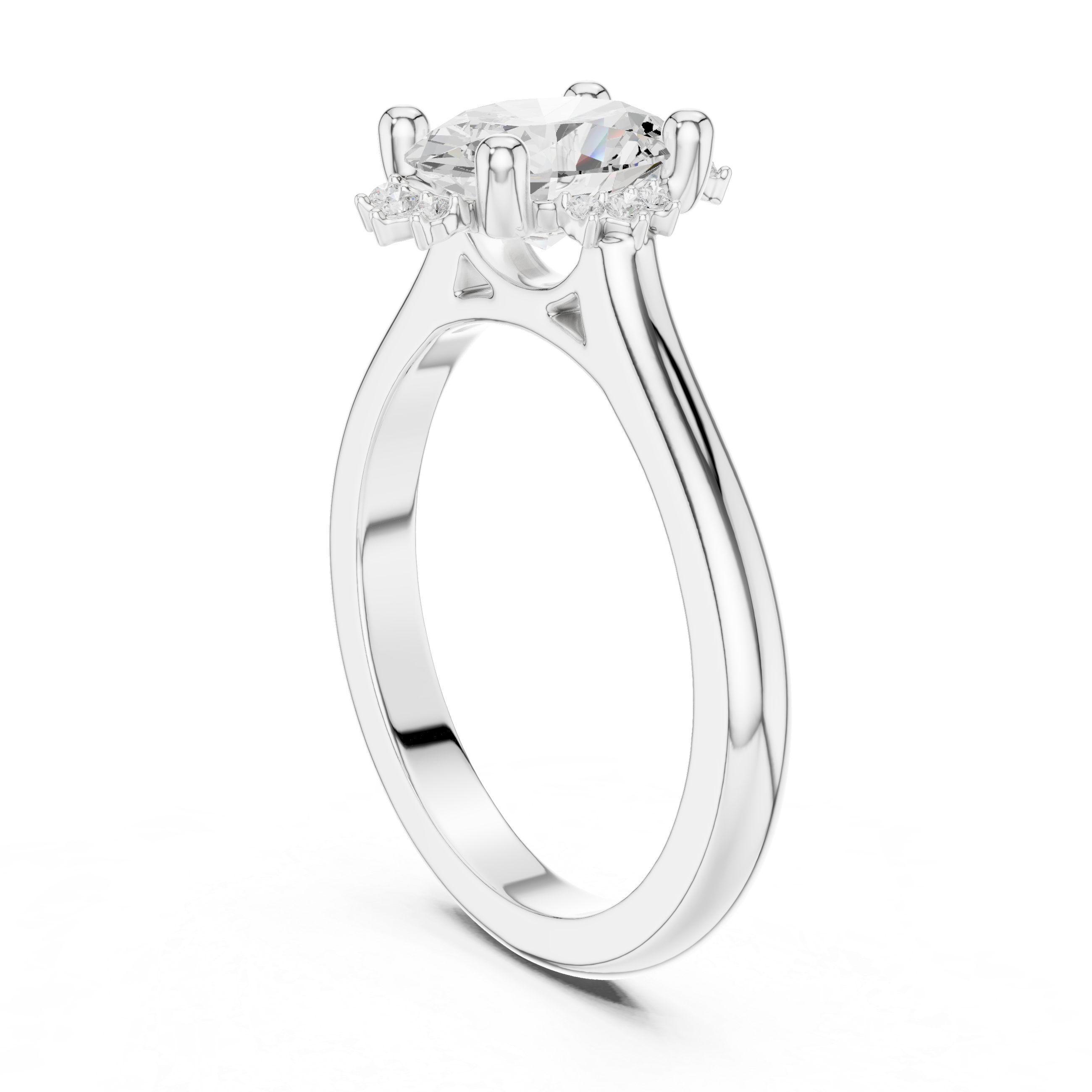 Oval Diamond With Four-Point Cluster Halo Ring