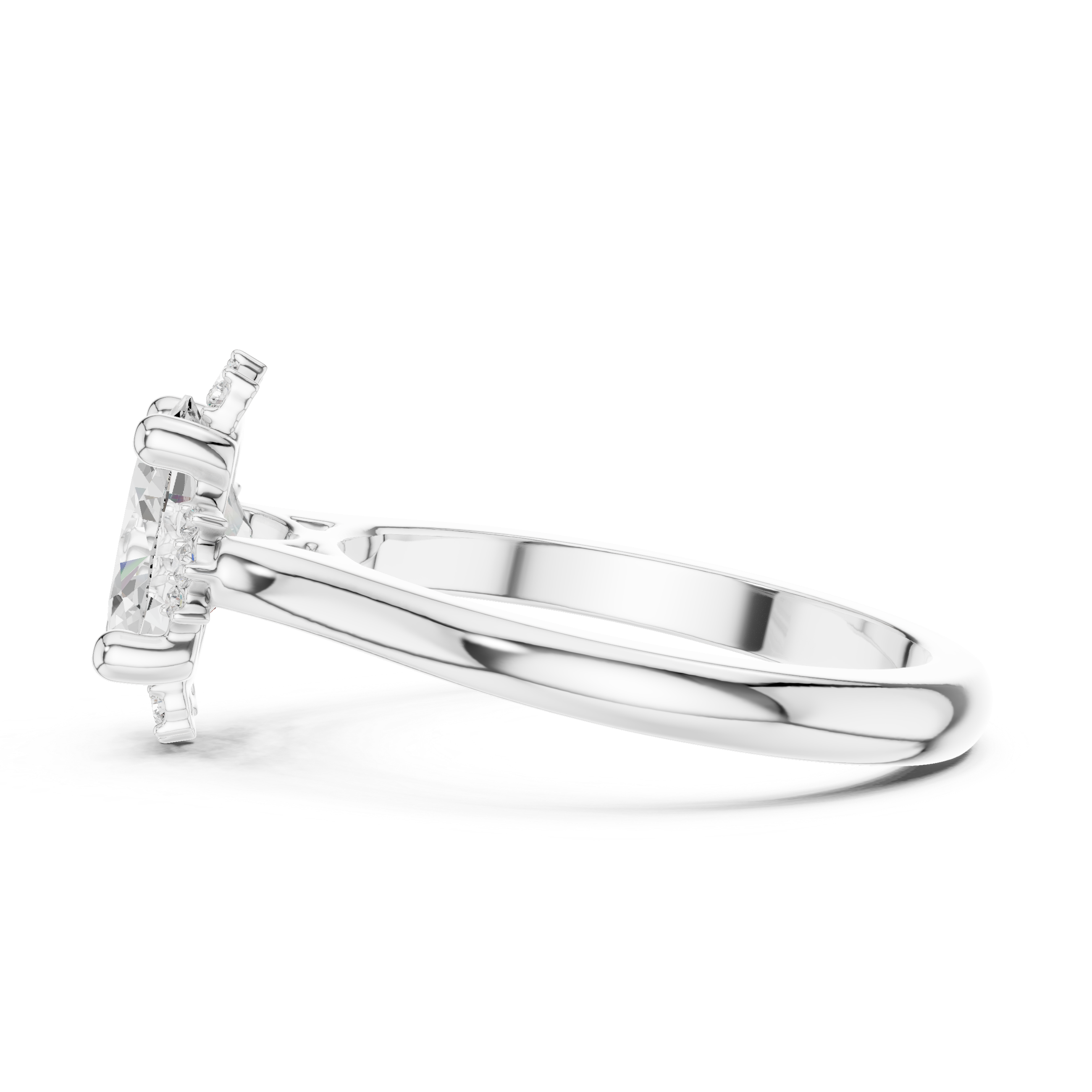 Oval Diamond With Four-Point Cluster Halo Ring
