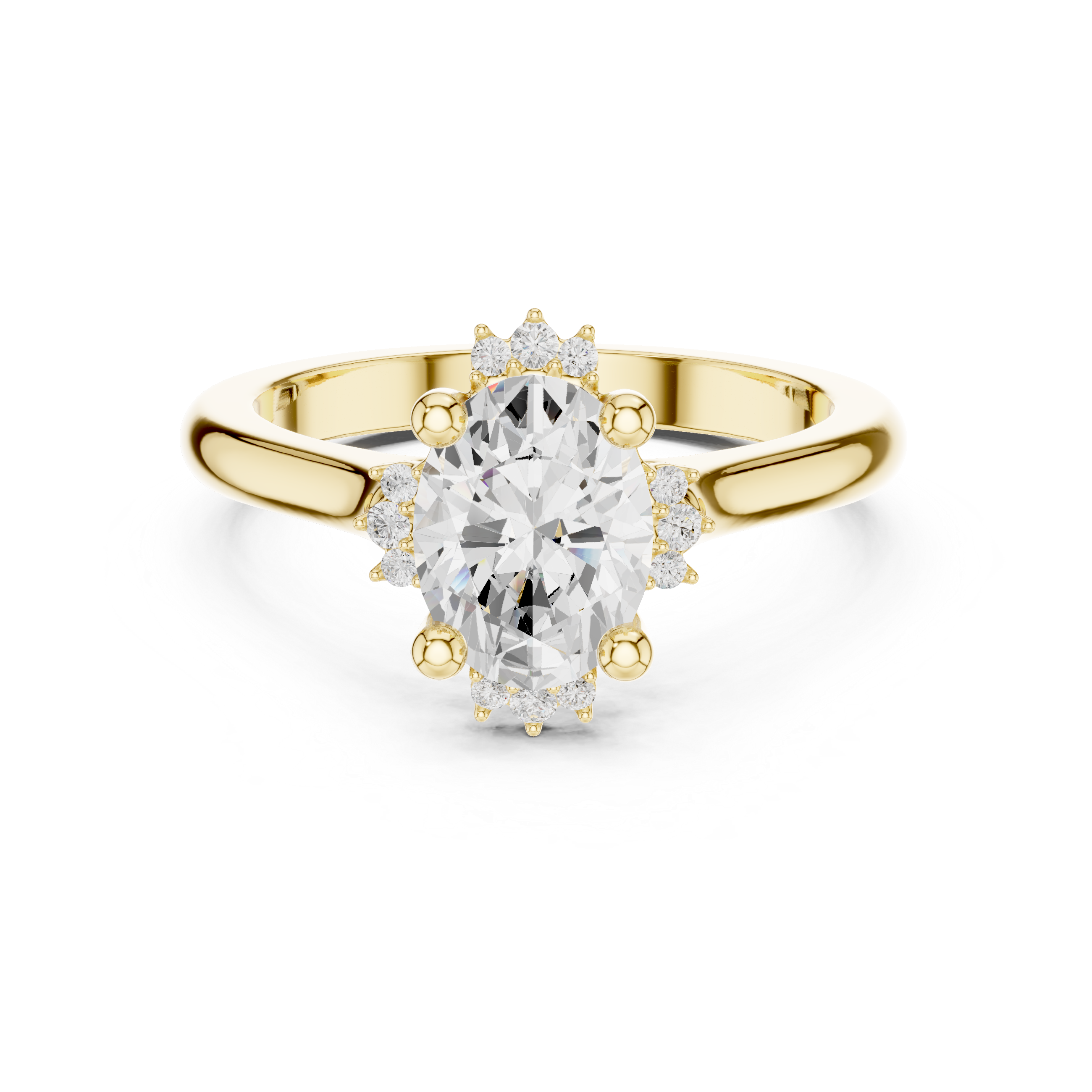 Oval Diamond With Four-Point Cluster Halo Ring