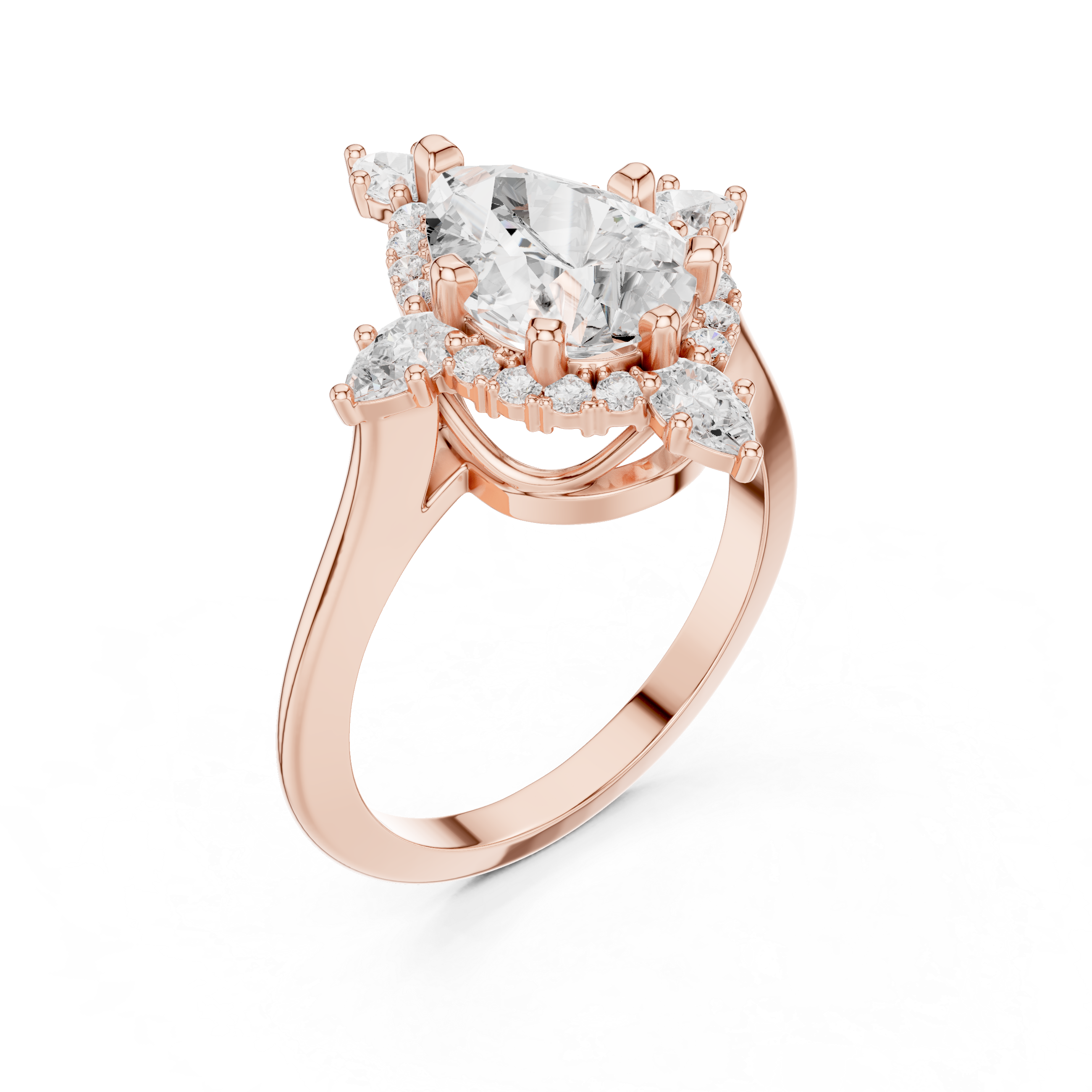 Pear Shaped Diamond Starburst Halo Ring