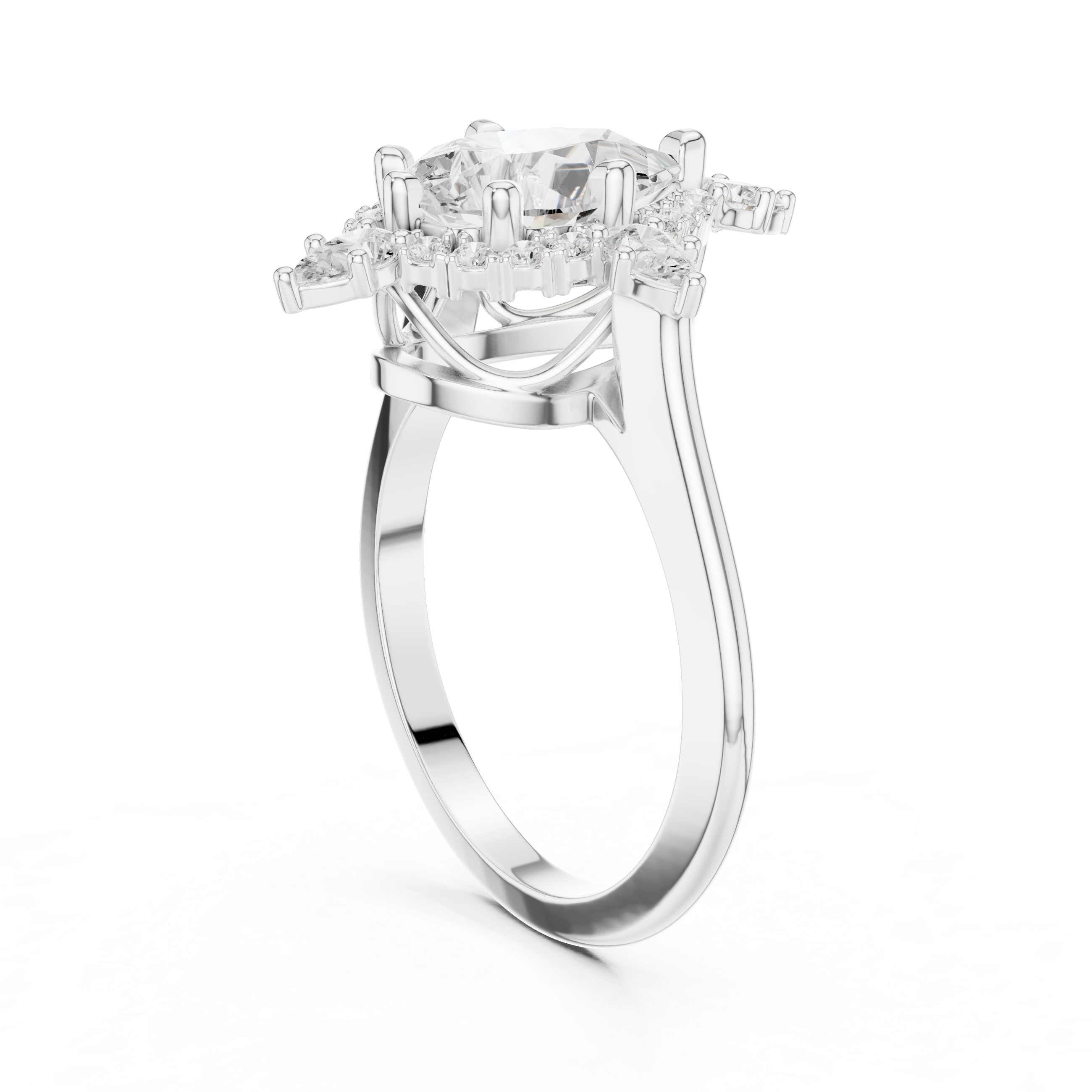 Pear Shaped Diamond Starburst Halo Ring