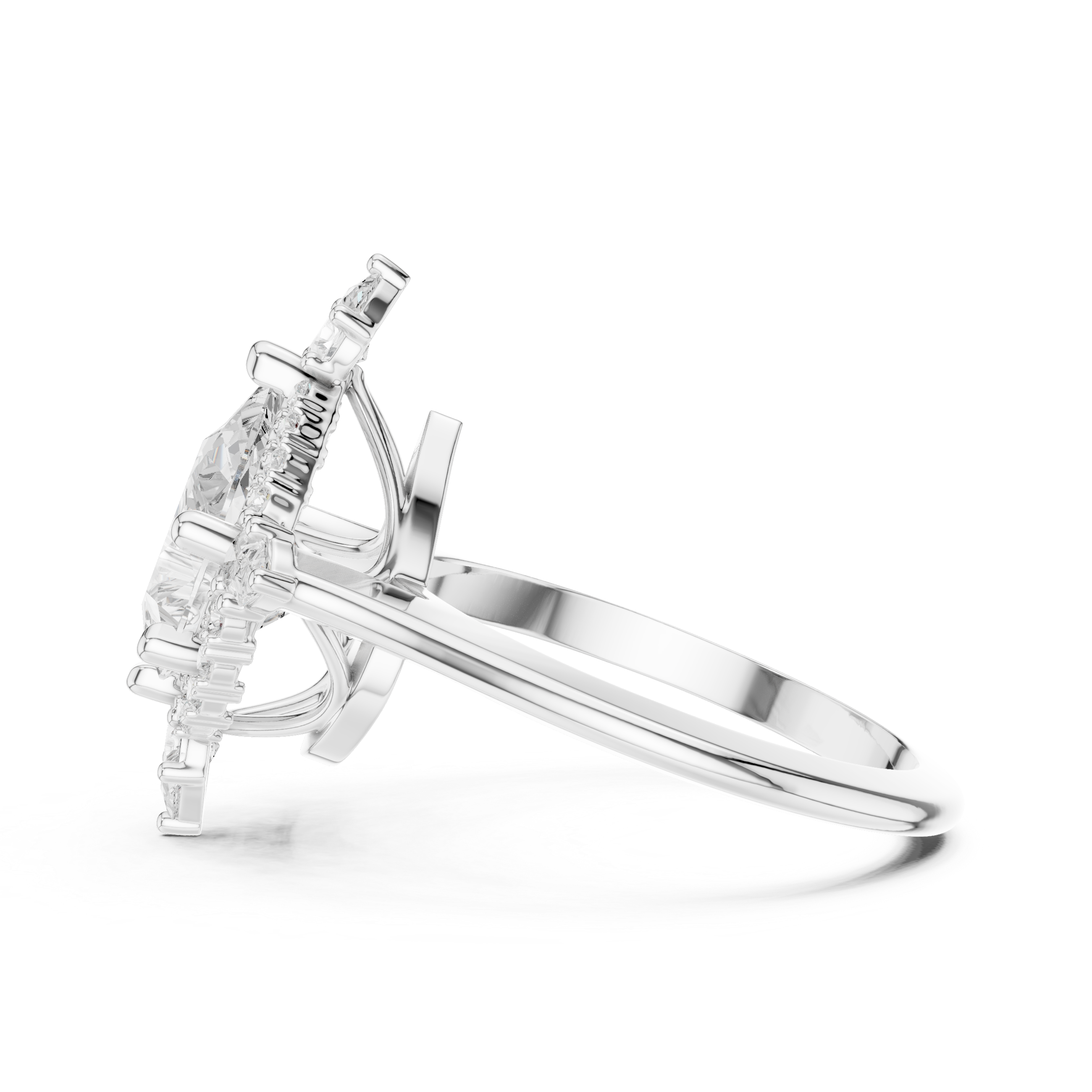 Pear Shaped Diamond Starburst Halo Ring