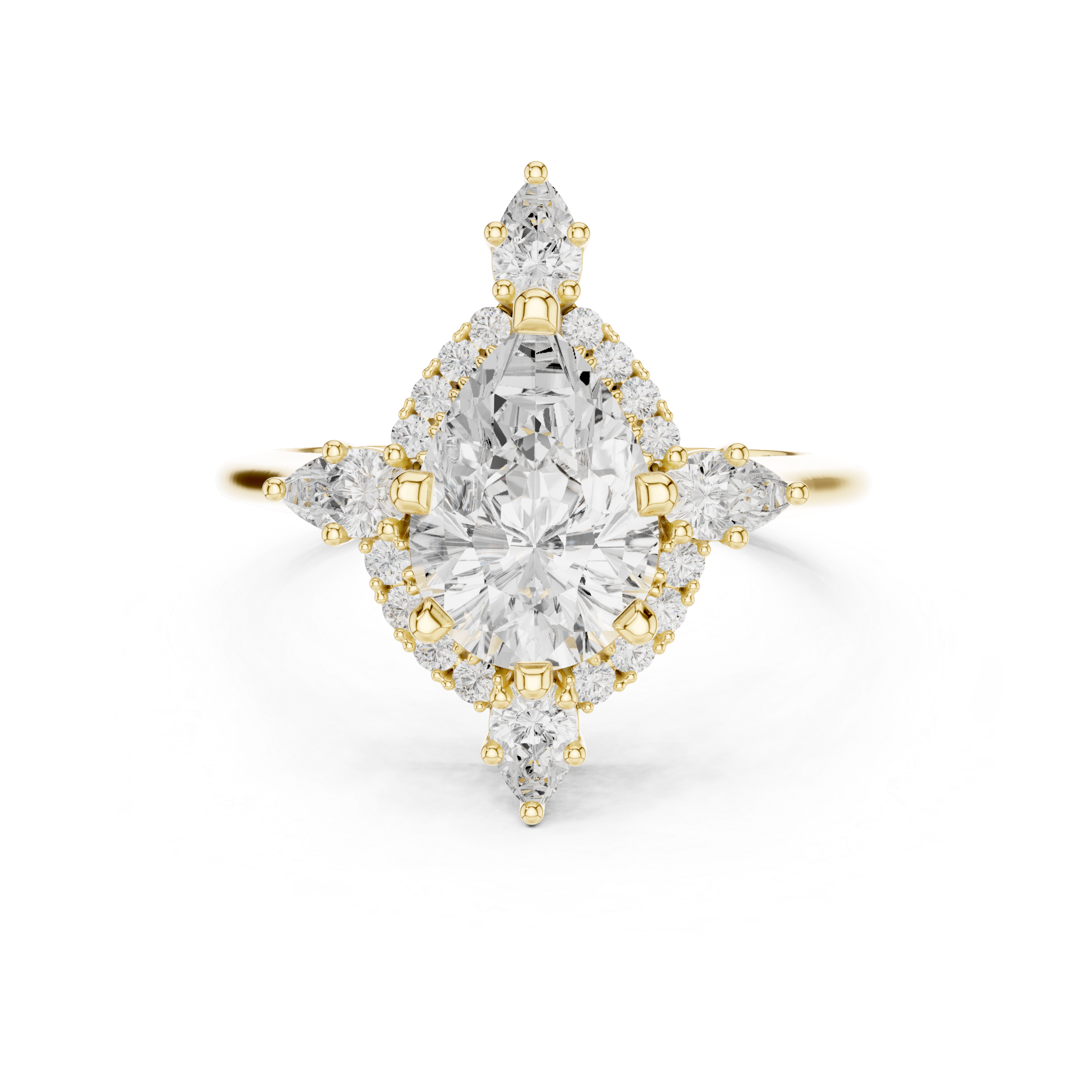 Pear Shaped Diamond Starburst Halo Ring