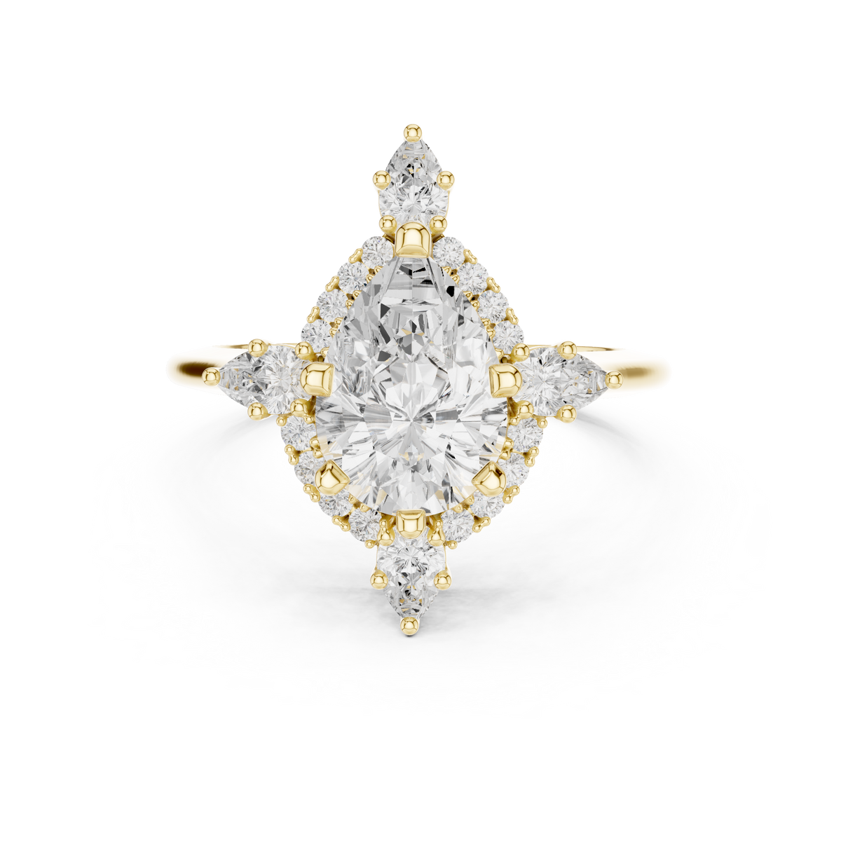 Pear Shaped Diamond Starburst Halo Ring