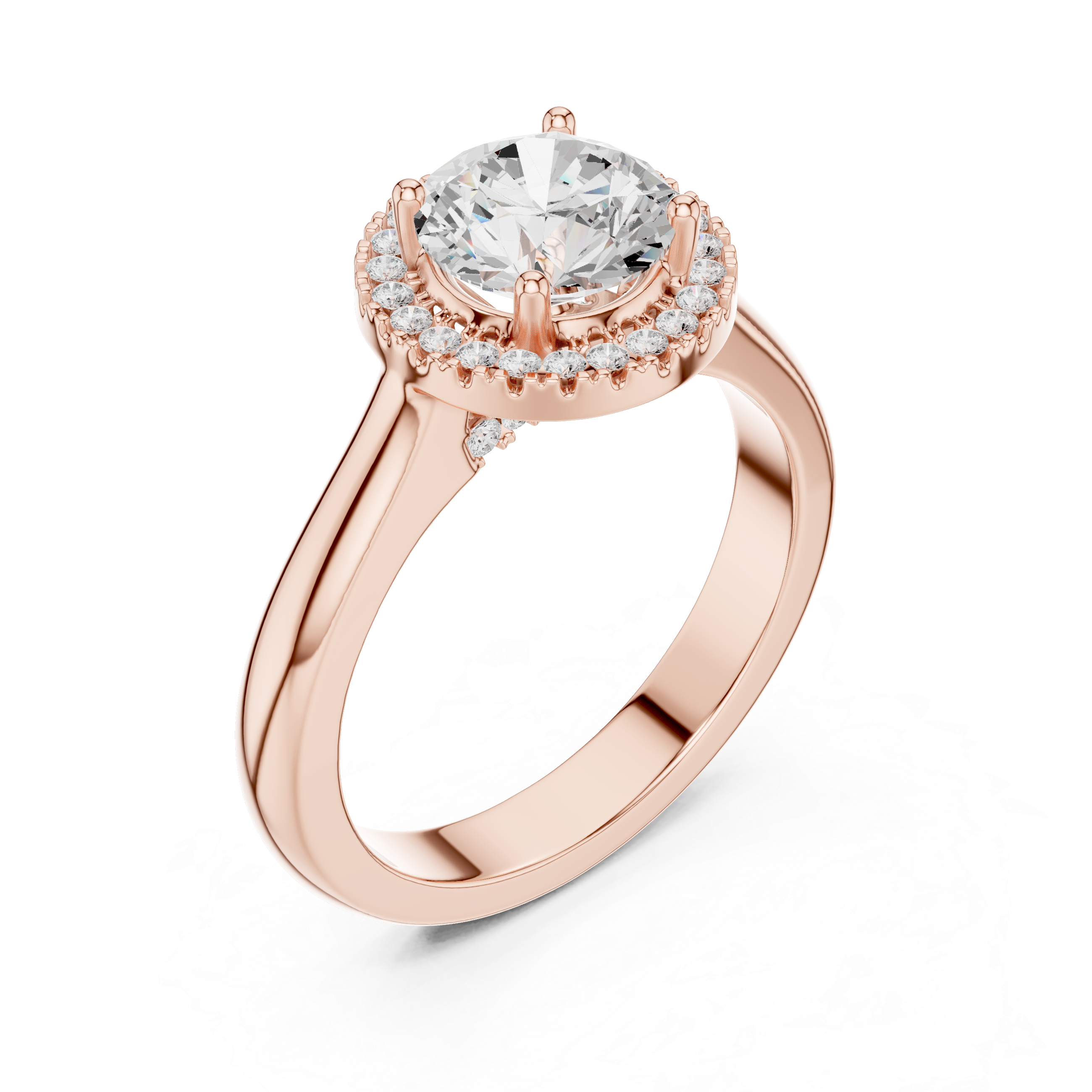 Round Diamond Halo Pave Bridge Ring