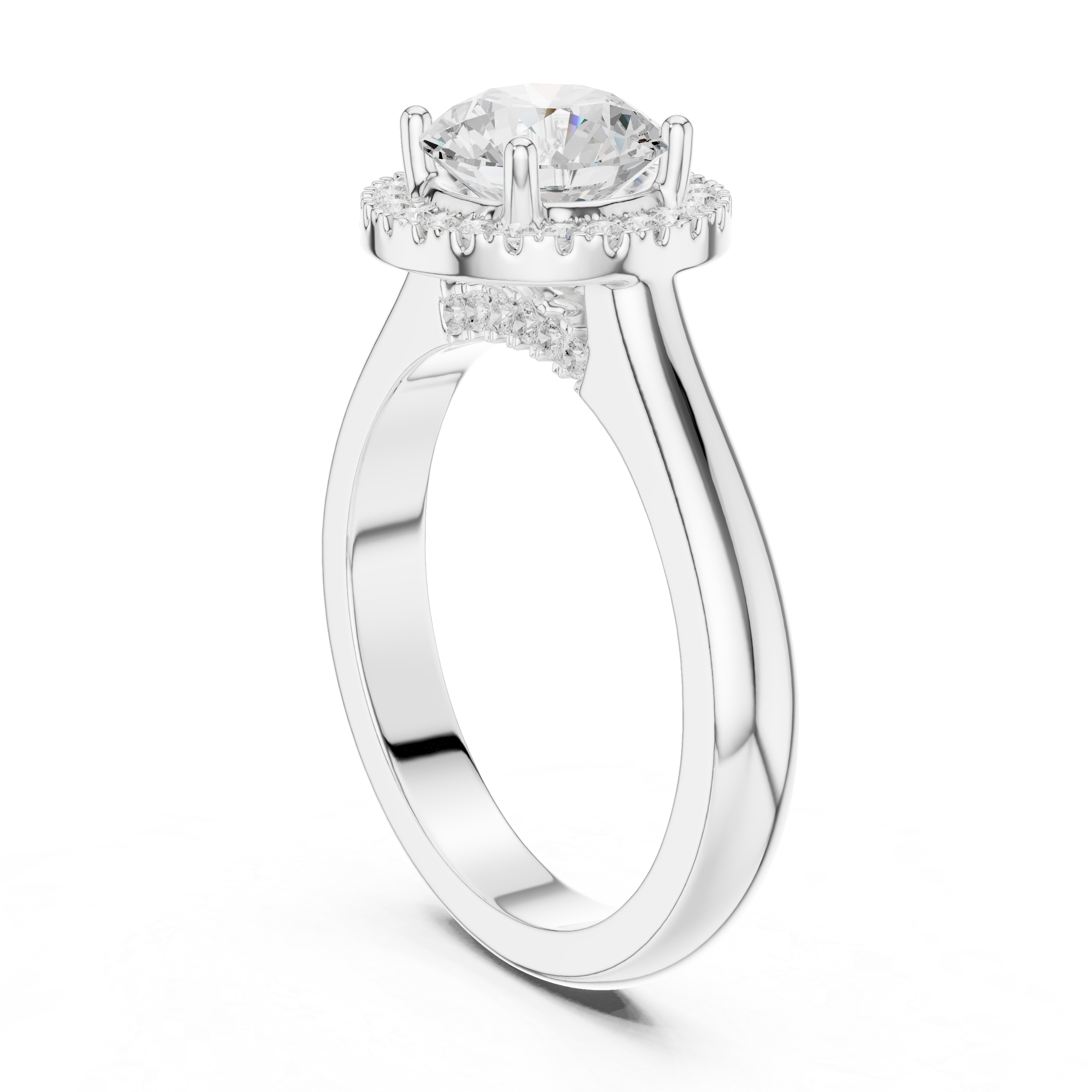 Round Diamond Halo Pave Bridge Ring