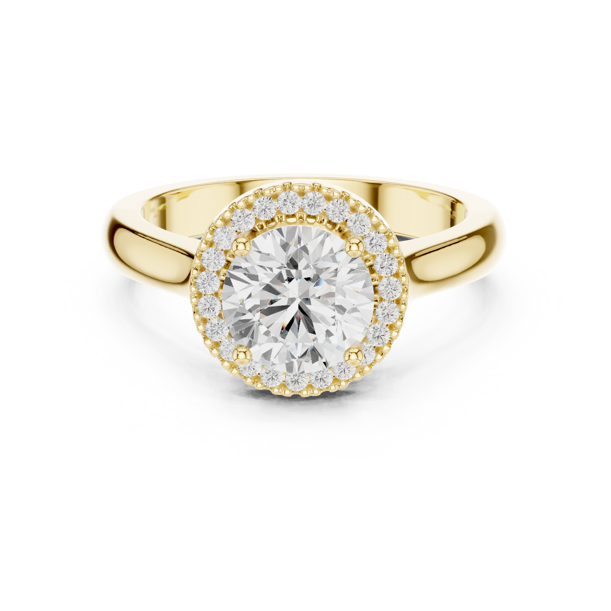 Round Diamond Halo Pave Bridge Ring