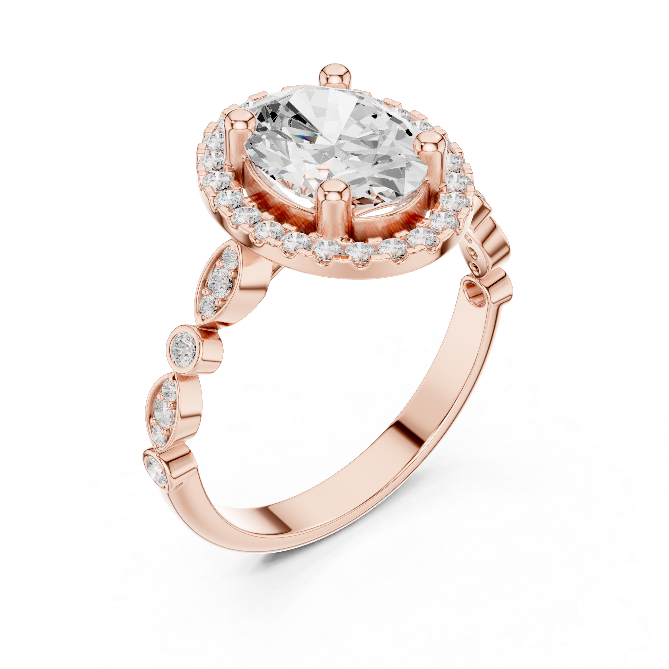 Oval Diamond Halo Ring With Bezel-Set Band