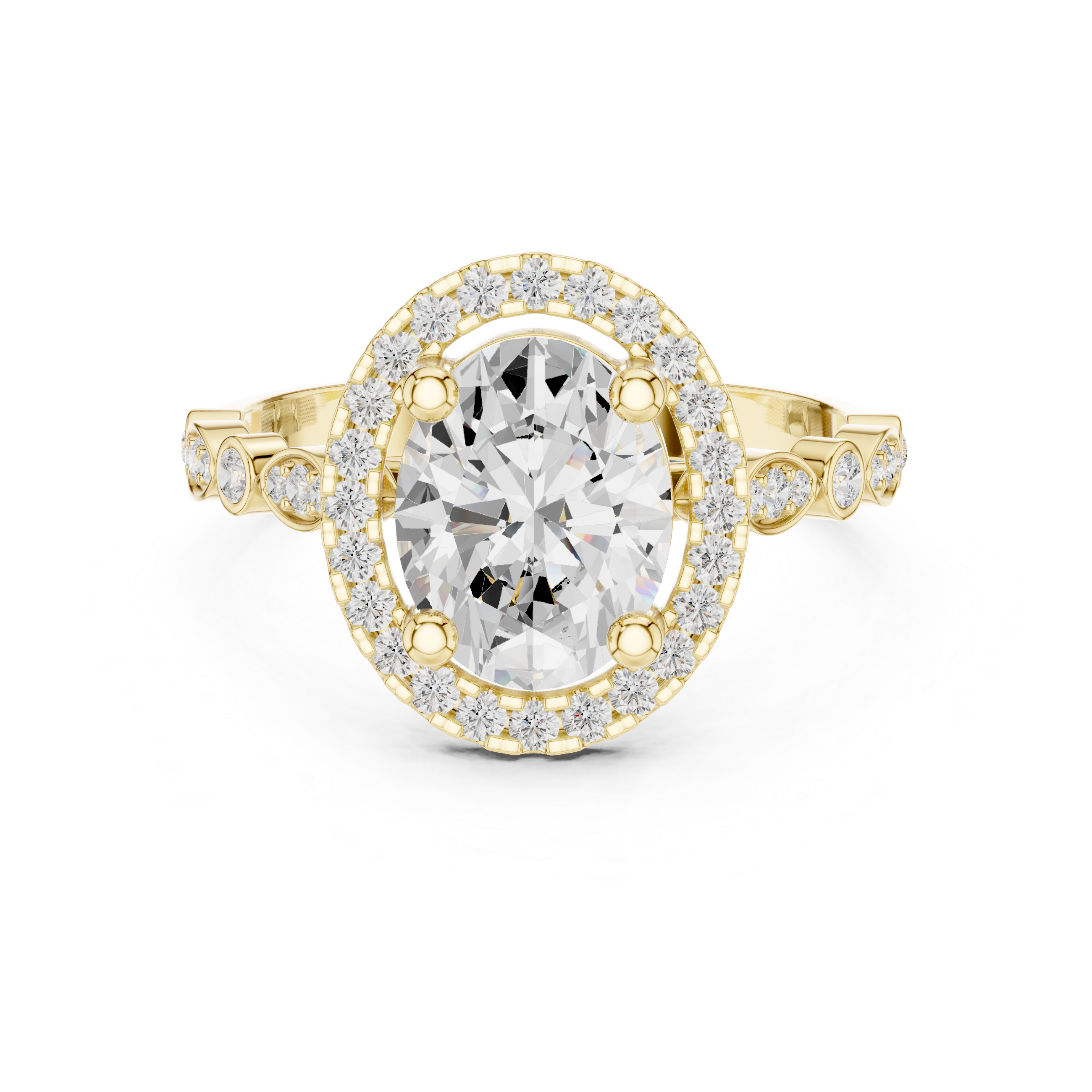 Oval Diamond Halo Ring With Bezel-Set Band