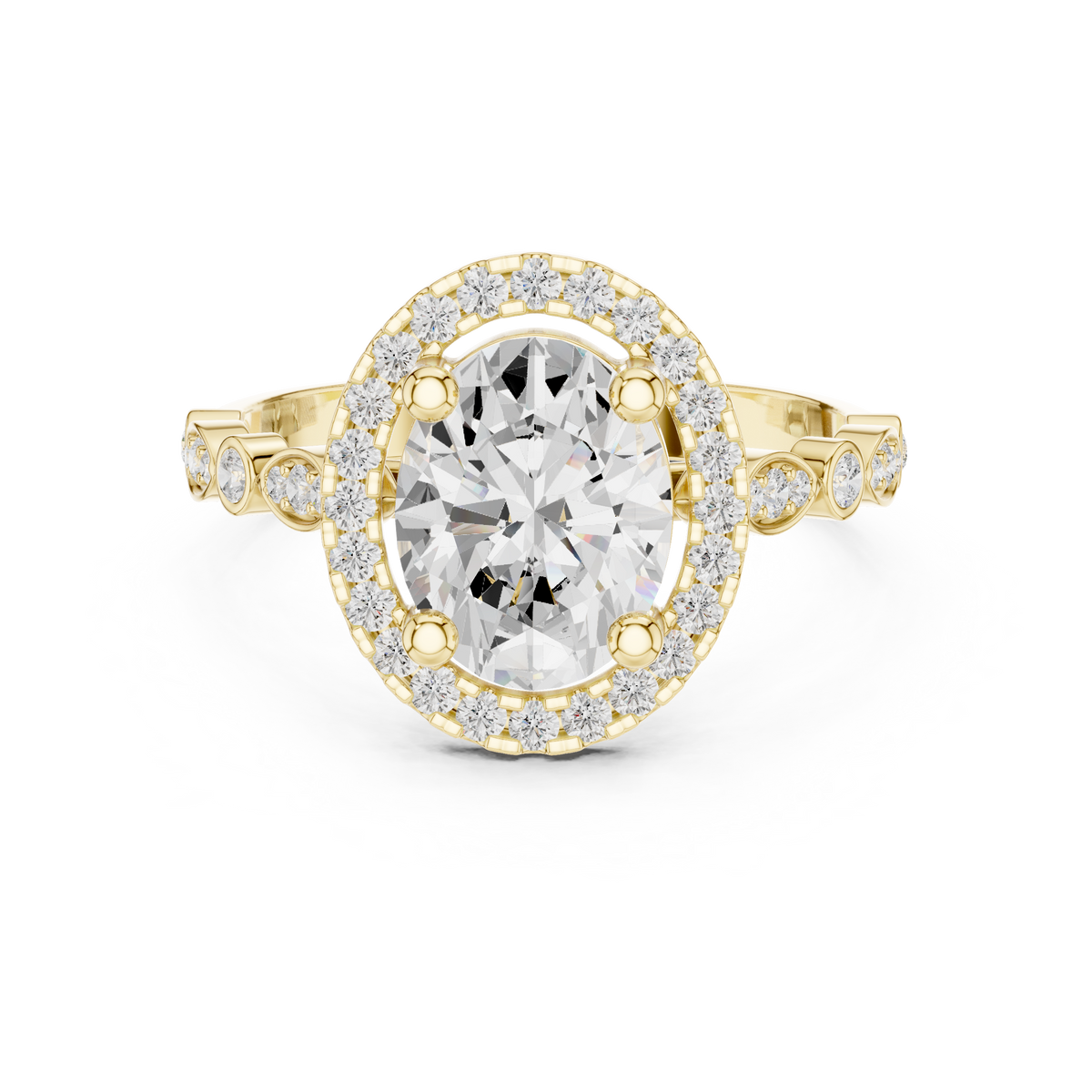 Oval Diamond Halo Ring With Bezel-Set Band
