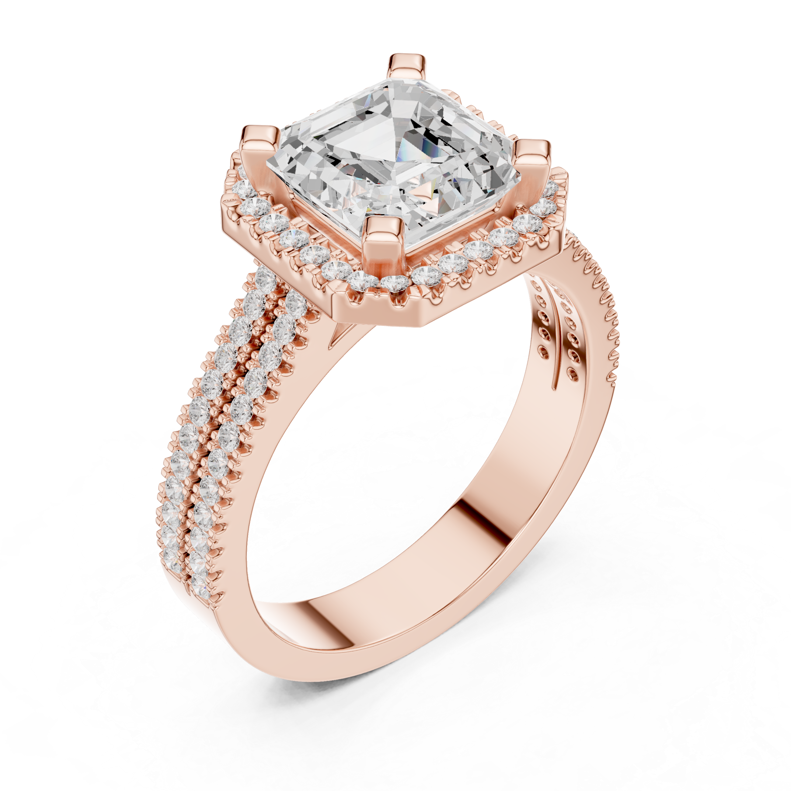 Asscher Cut Halo with Double Pave Diamond Ring