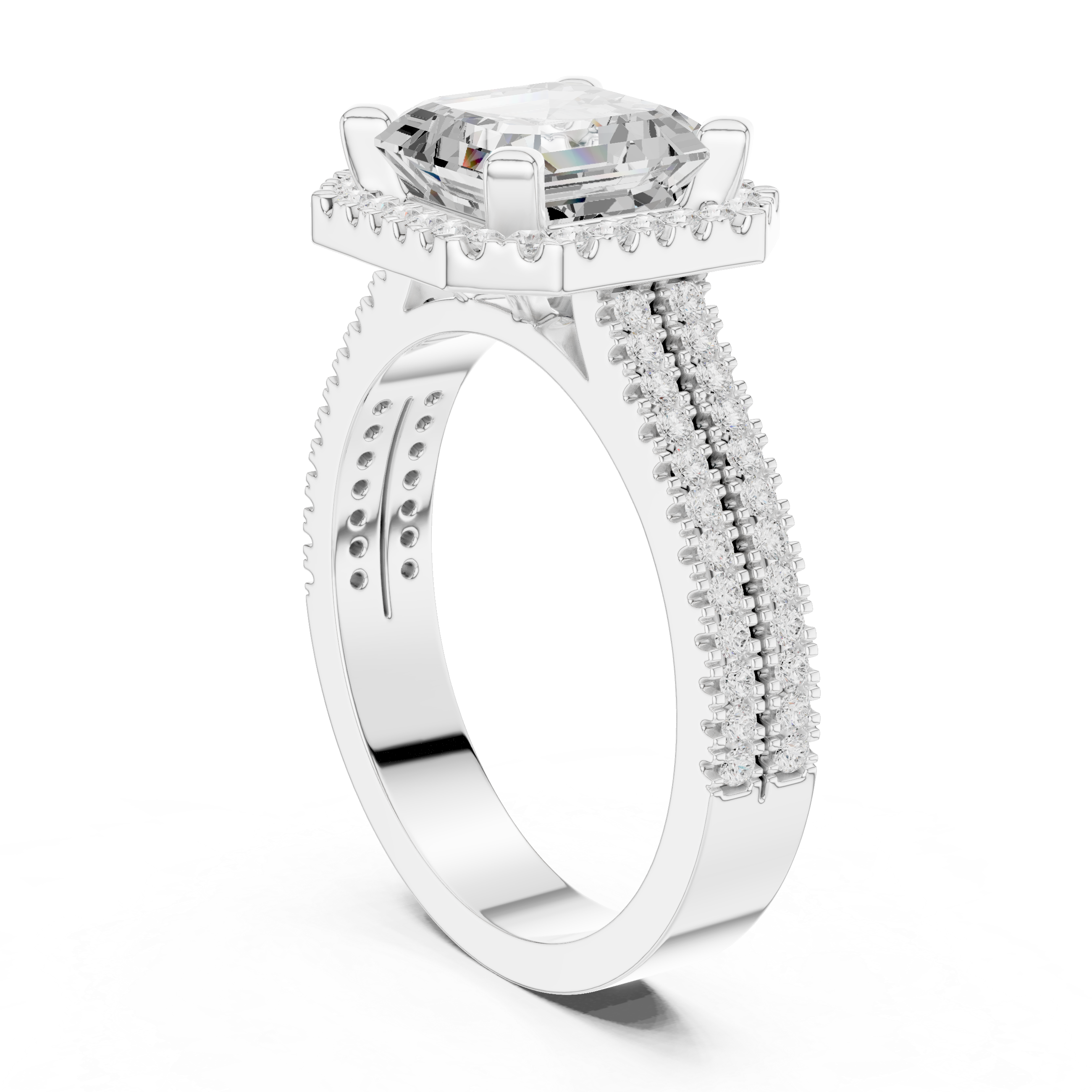 Asscher Cut Halo with Double Pave Diamond Ring