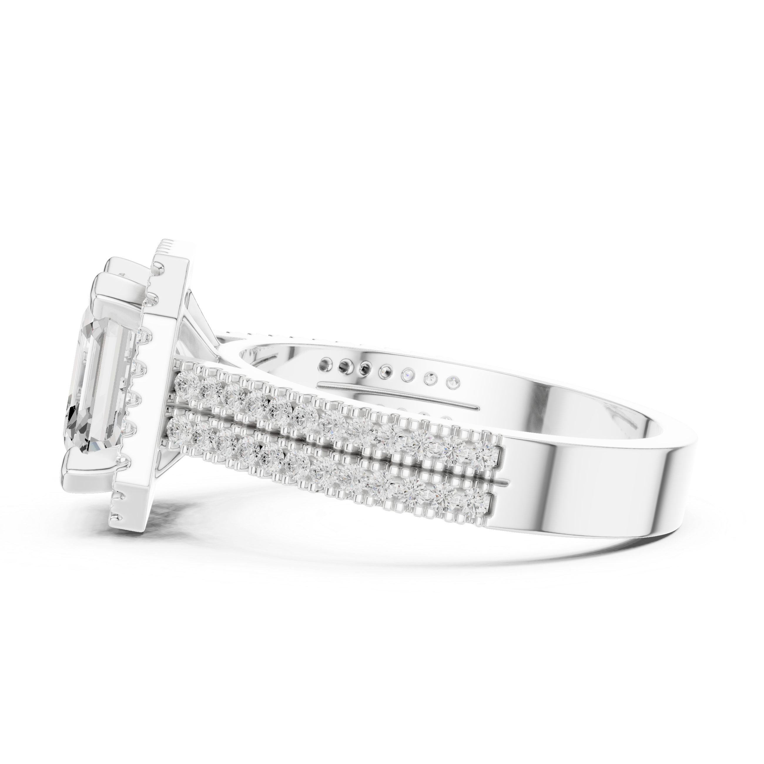 Asscher Cut Halo with Double Pave Diamond Ring