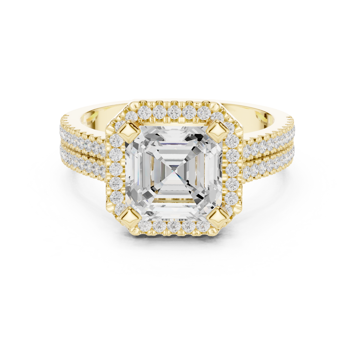 Asscher Cut Halo with Double Pave Diamond Ring