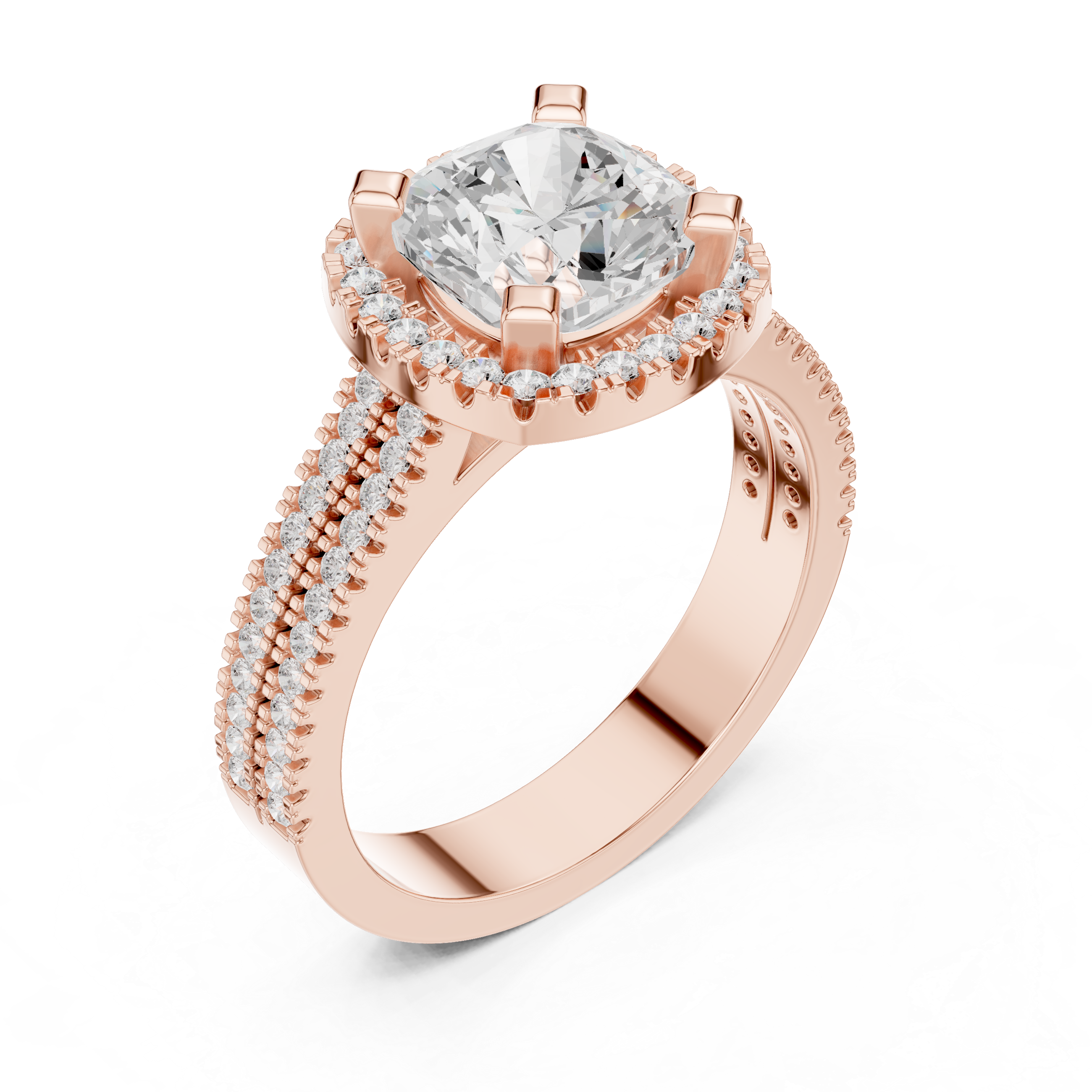 Cushion Cut Halo with Double Pave Diamond Ring