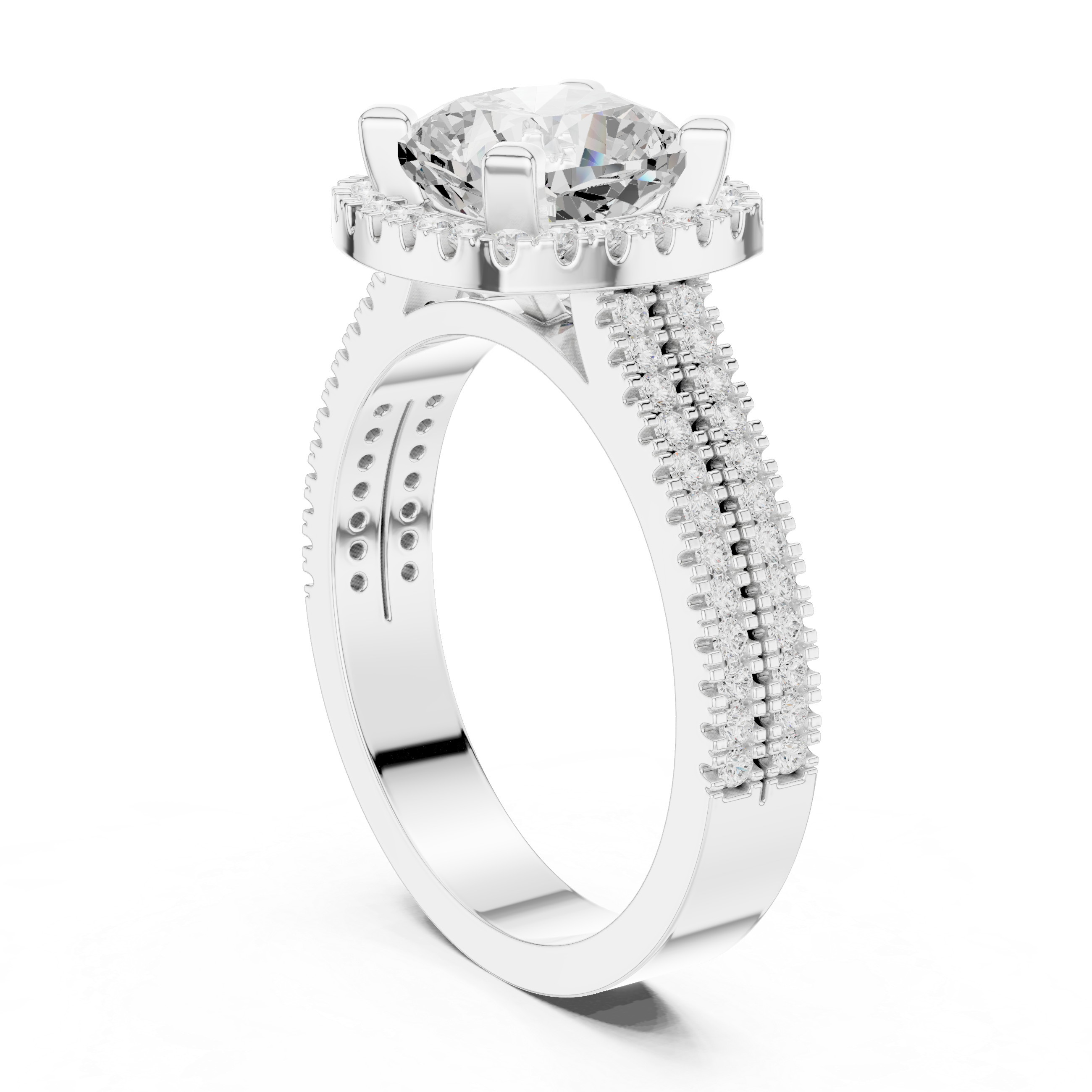 Cushion Cut Halo with Double Pave Diamond Ring