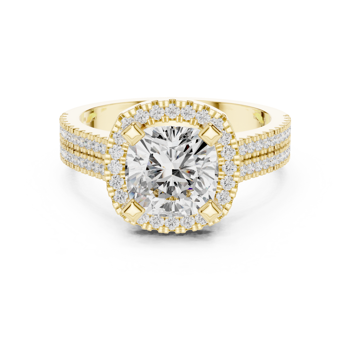 Cushion Cut Halo with Double Pave Diamond Ring