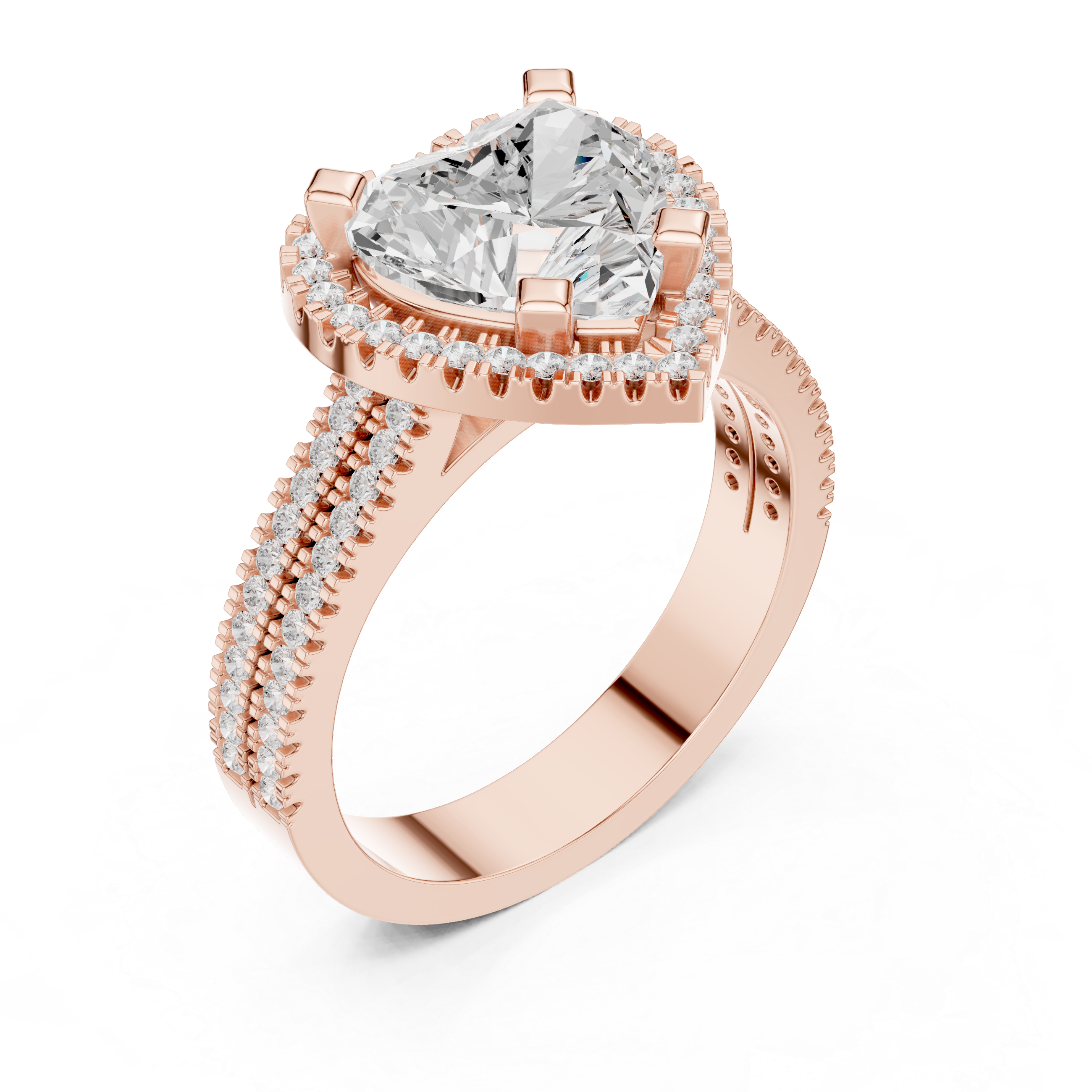 Heart Cut Halo with Double Pave Diamond Ring