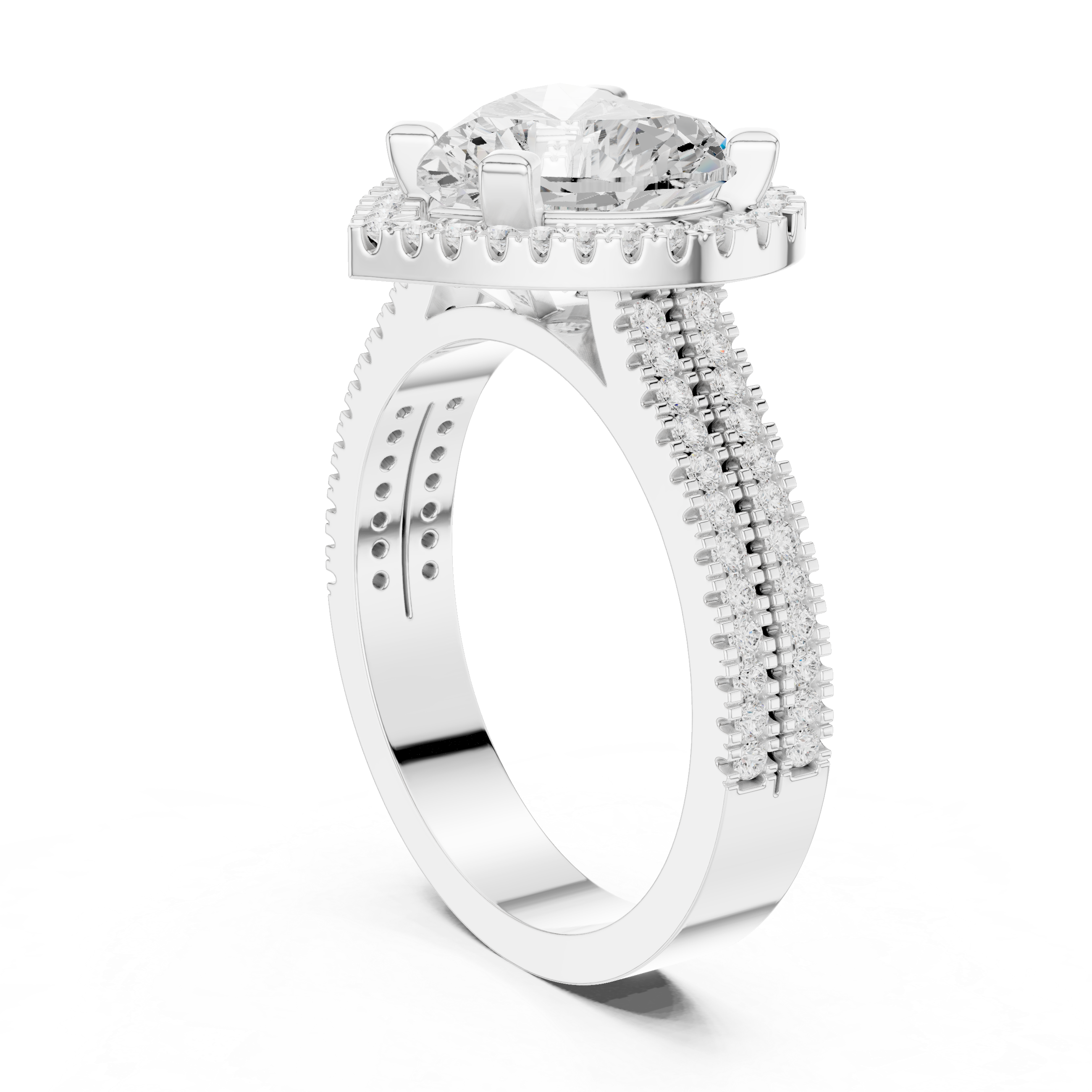 Heart Cut Halo with Double Pave Diamond Ring