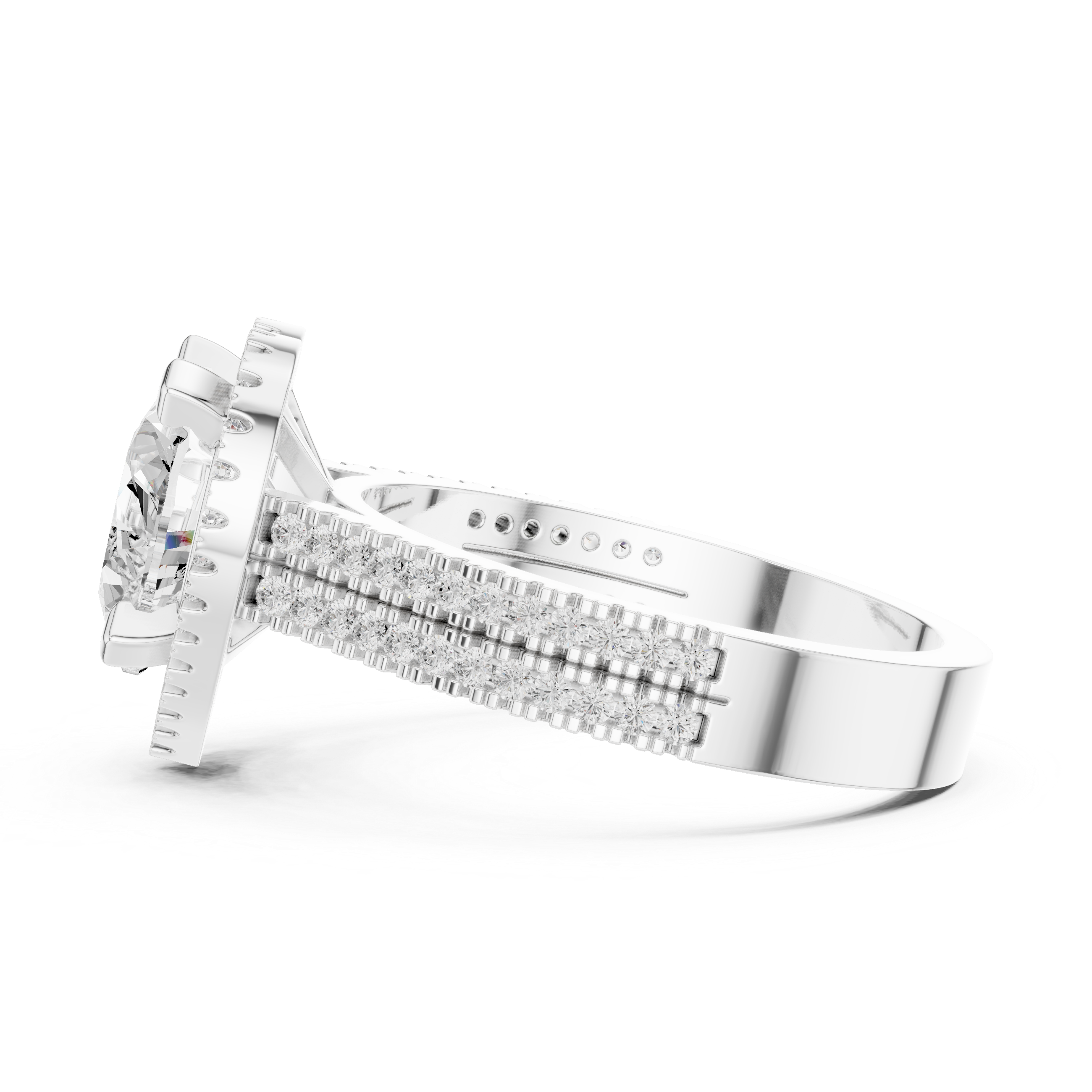 Heart Cut Halo with Double Pave Diamond Ring
