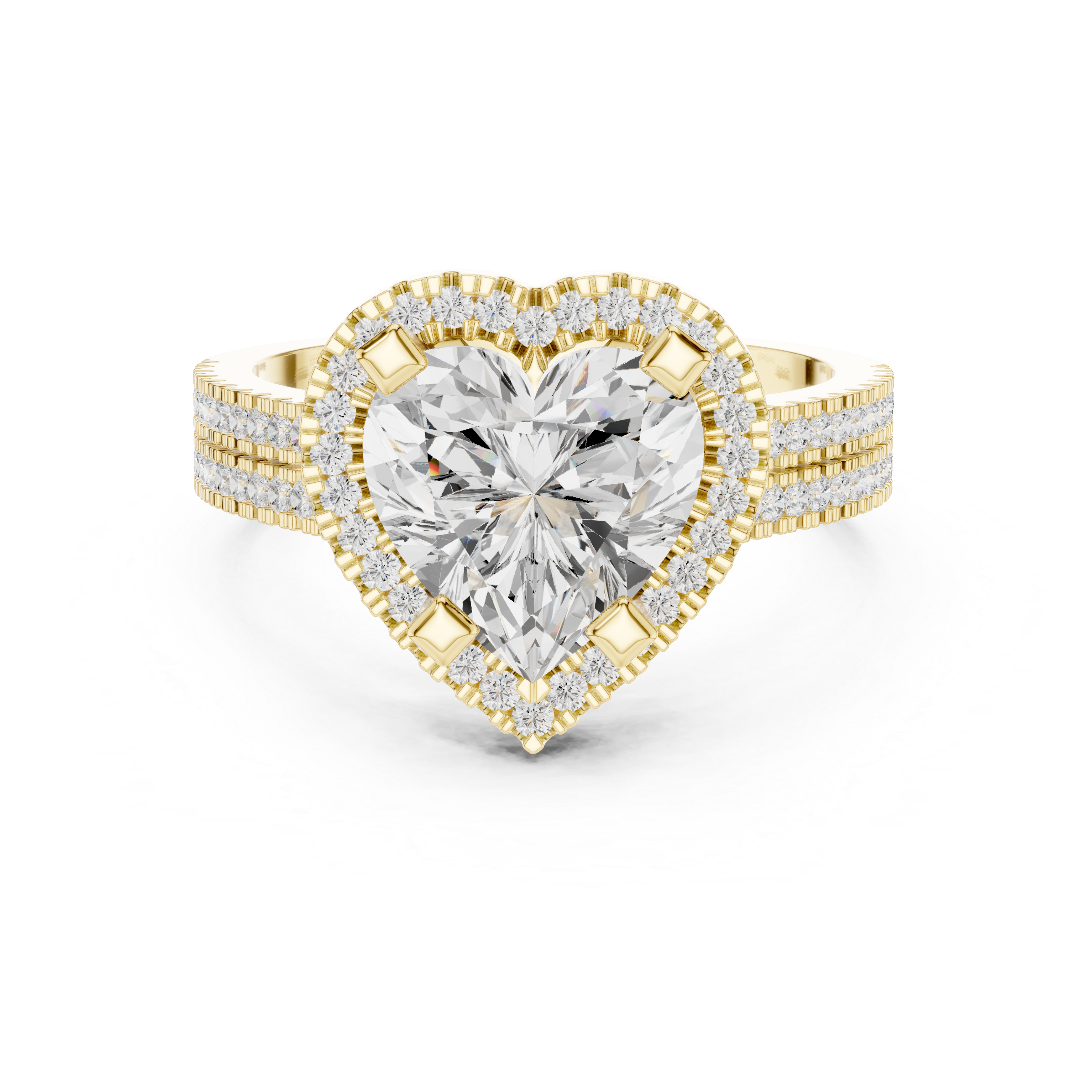 Heart Cut Halo with Double Pave Diamond Ring